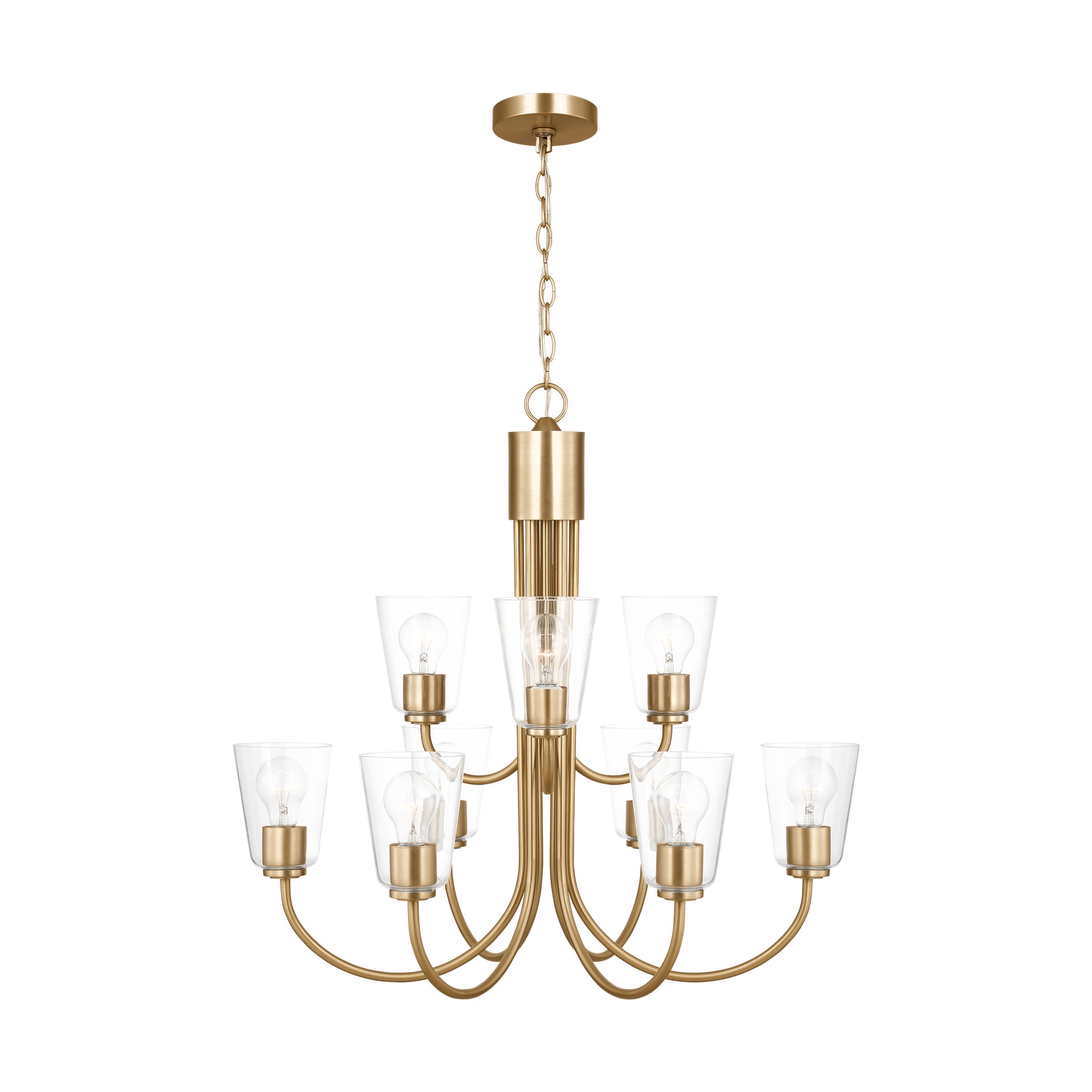 Generation Lighting GLC1169SB Miles 9 -Light Satin Brass Transitional For Use in Bathrooms, Bedrooms, Dining Rooms, Foyers, Kitchens, Living Rooms Chandelier