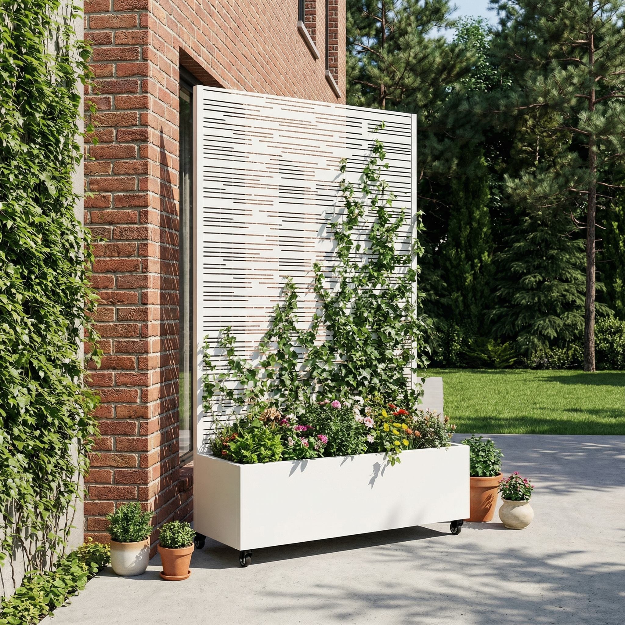White 72 x 47 inch Rectangular Metal Outdoor Planter Box with Climbing Frame