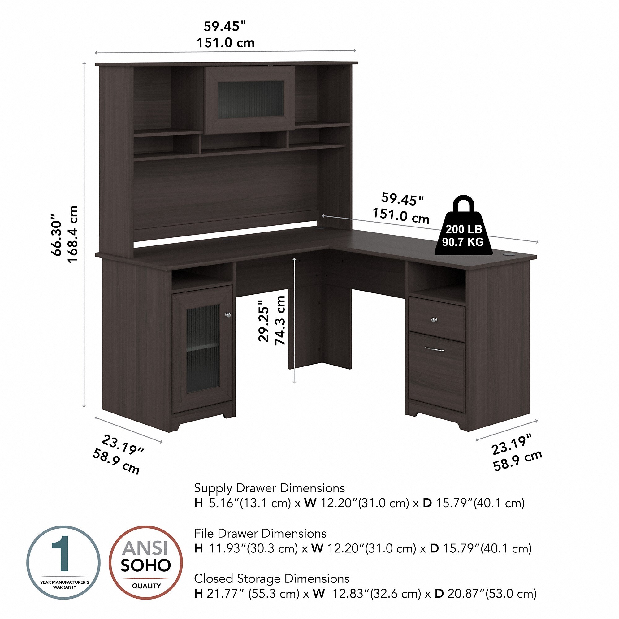 Bush furniture cabot l deals shaped desk with hutch