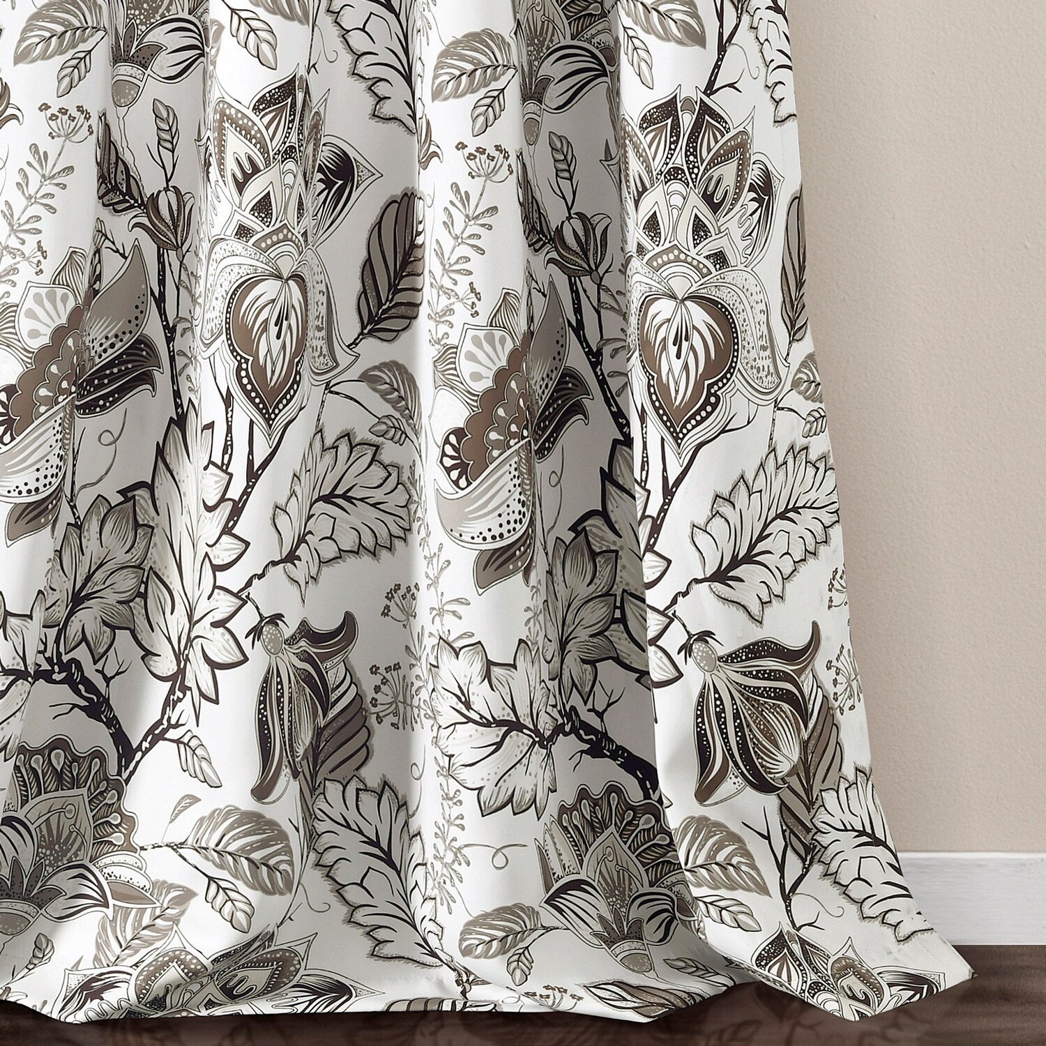 Neutral Floral Jacobean Polyester Blackout Window Panels 52"W x 84"L