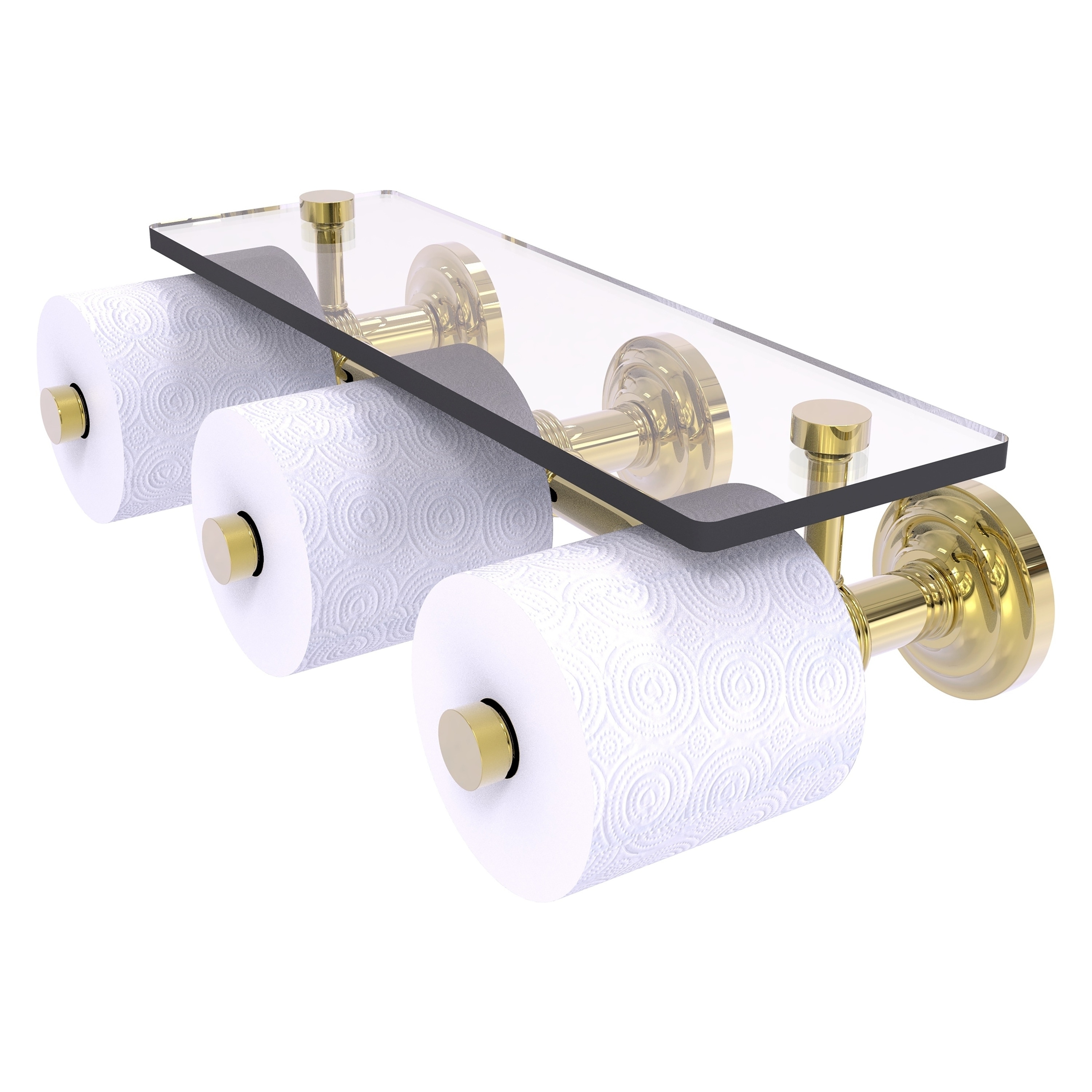 Allied Brass QN-35-3S-UNL Que New Unlacquered Brass Wall mount Double post Toilet Paper Holder 3 -Rolls with Storage