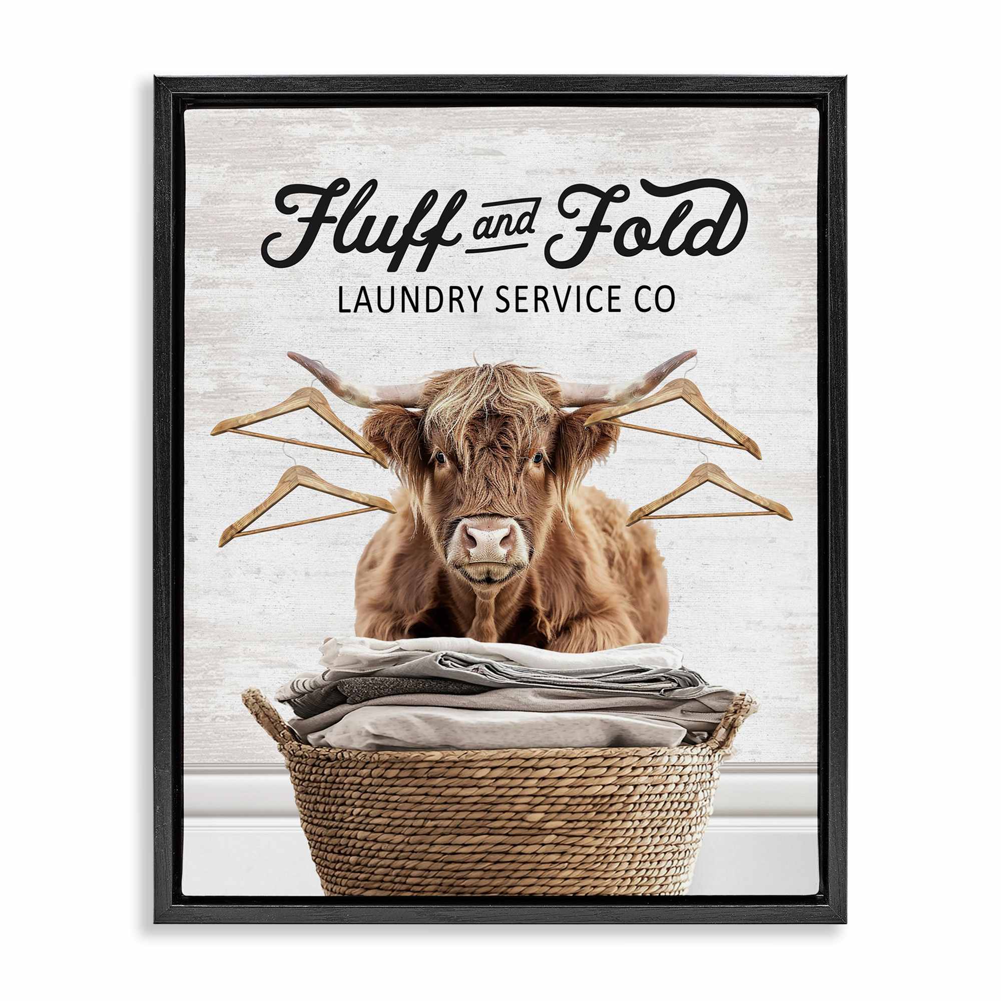 Stupell Industries BS-910-FFB-24X30 Vintage Fluff and Fold Cattle Black Framed Floater Canvas Wall Art By Lettered and Lined 25 x 31