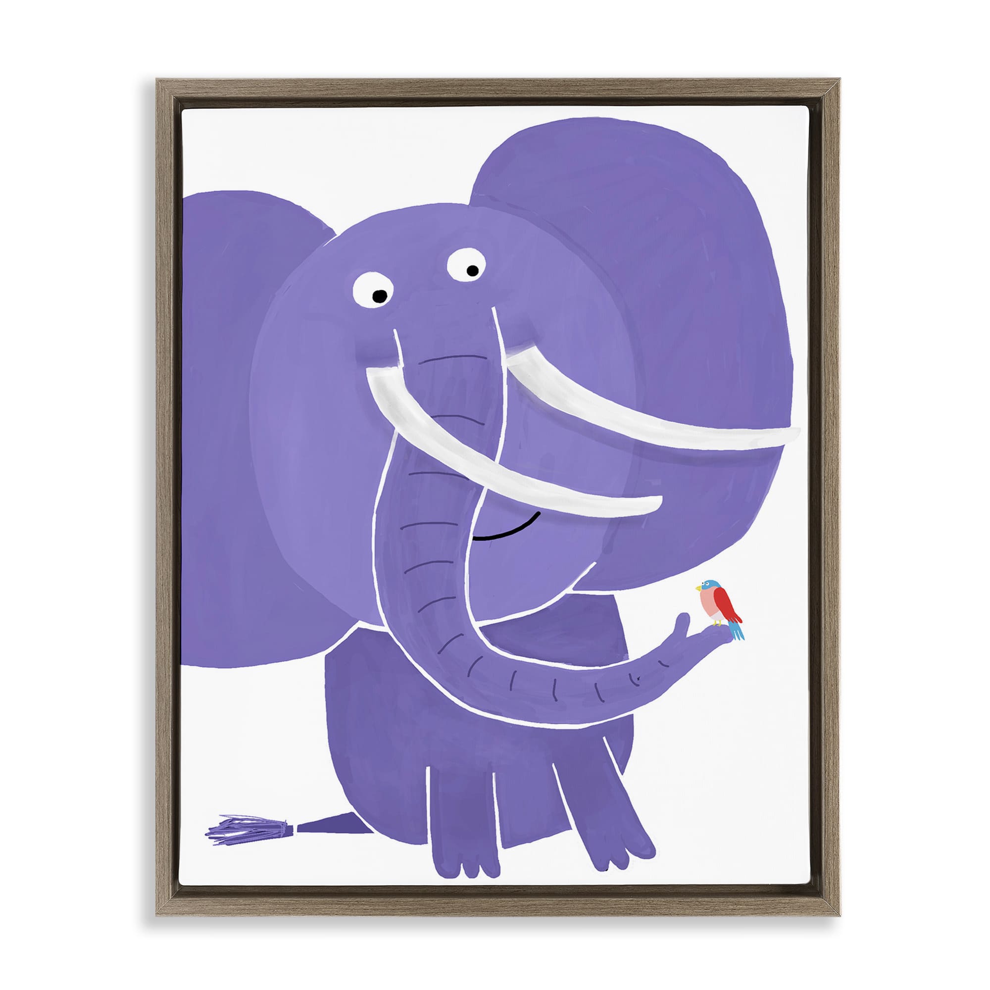 Stupell Industries BT-240-FFE-24X30 Elephant and Bird Friends Brown Framed Floater Canvas Wall Art By Carla Daly 25 x 31