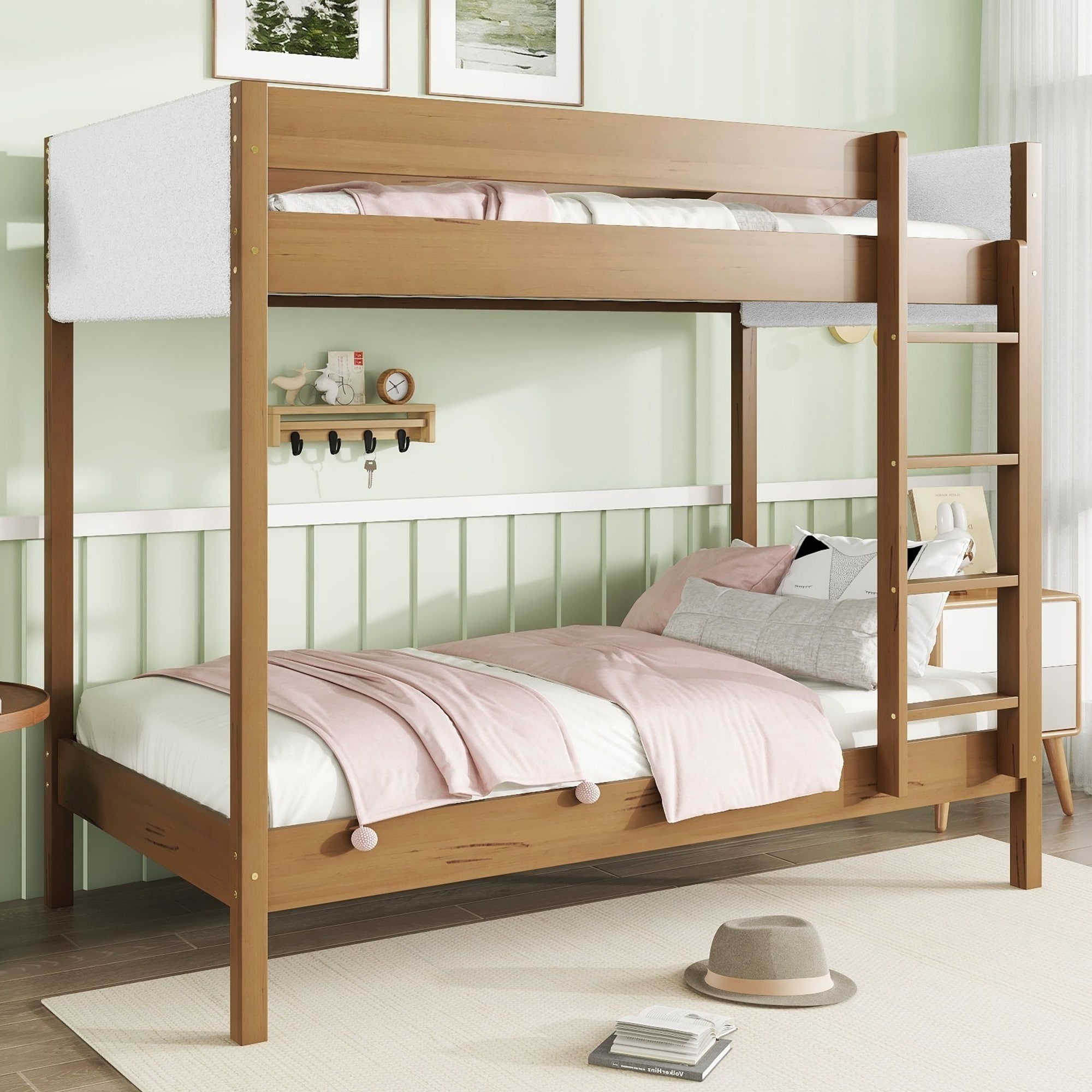 LUXEYARD Twin Over Twin Bunk Bed with Boucle Upholstered Headboard and ...