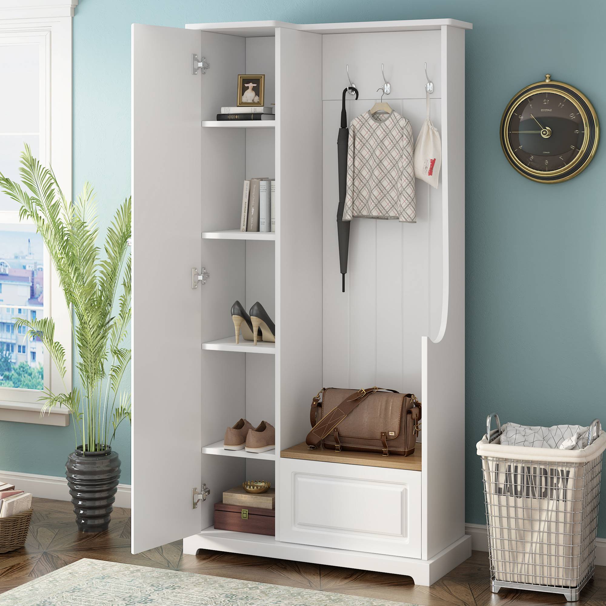 Yiekholo Casual 35.55-in Black Wood Hall Tree