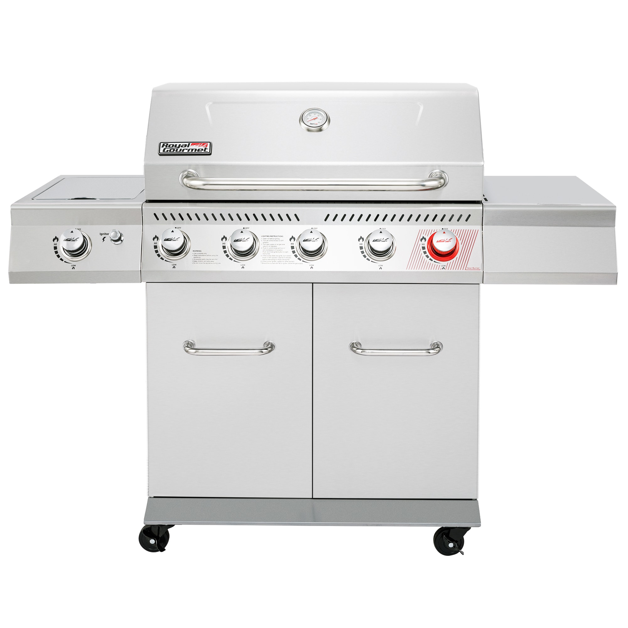 Royal Gourmet GA5404S Cabinet Style Silver 5 -Burner Liquid Propane Gas Grill 1 -Side Burner