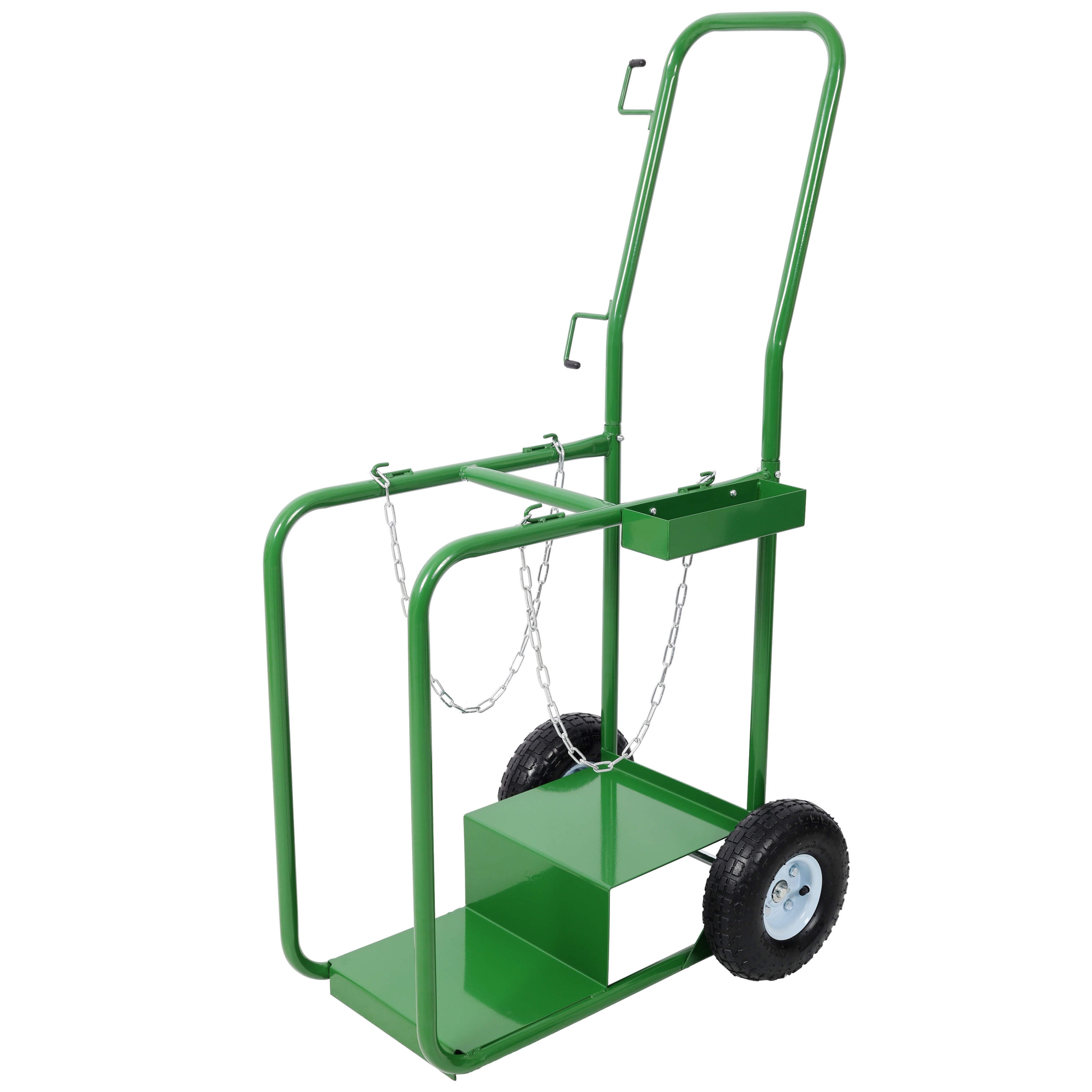 GDFStudio Industrial Steel Welding Cylinder Cart Large Dual Oxygen Tank 9.5 in. Cart Dolly with 10 in. Solid Rubber Wheels - Green