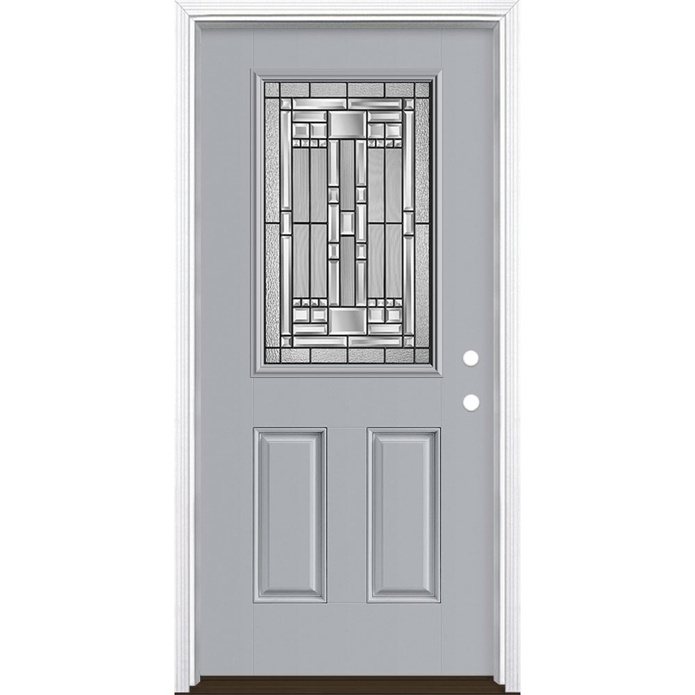 Masonite 3421271 Naples 36-in x 80-in x 4-9/16-in Fiberglass Half lite Left-hand inswing Infinity Gray Painted Prehung Front Door with Brickmould Insulating core
