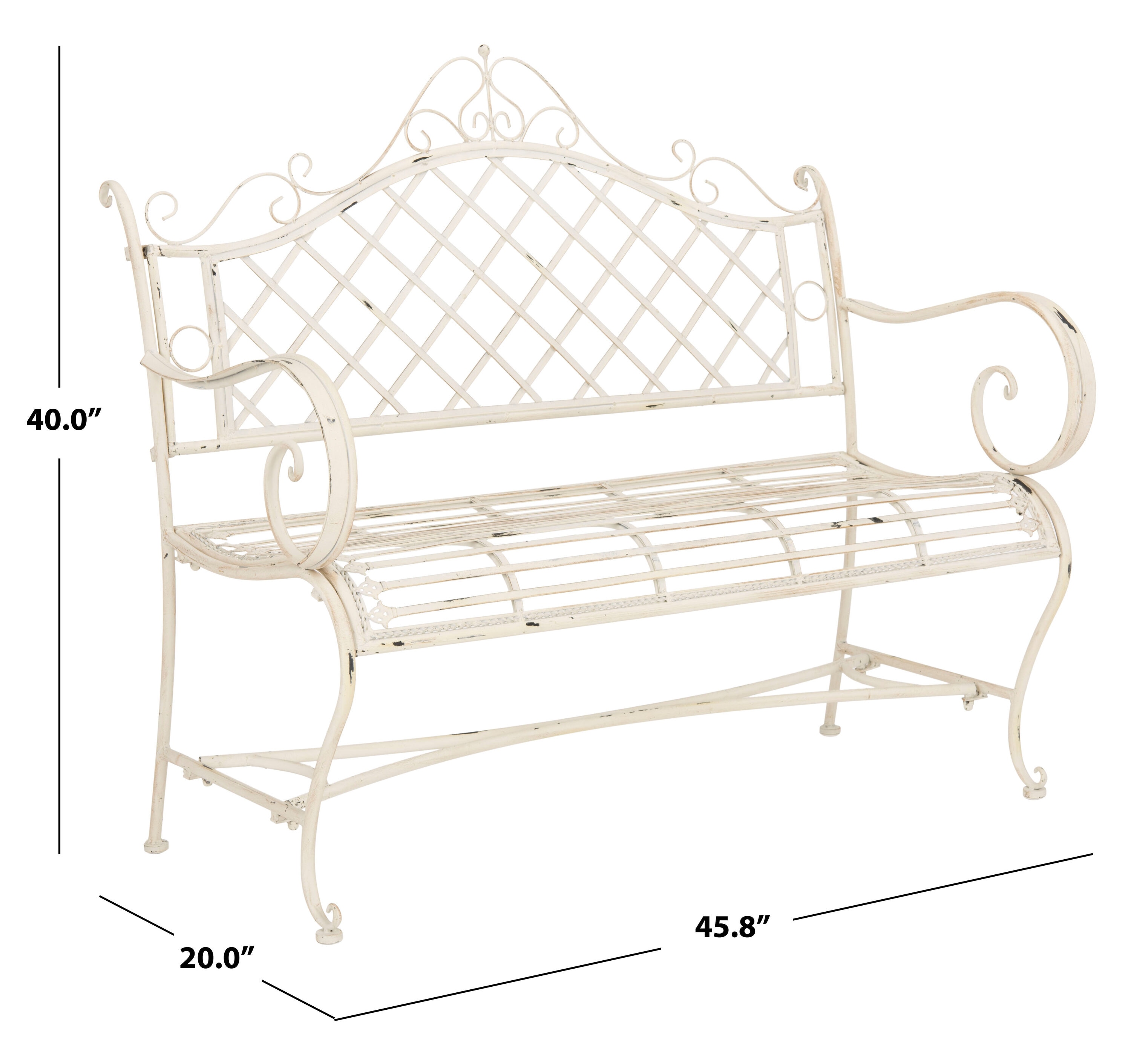 Charming Place de Vosges 46" Antique White Wrought Iron Garden Bench