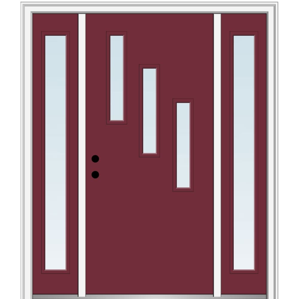 MMI DOOR ZZ349507R 64-in x 80-in x 6-9/16-in Fiberglass Pulse lite Right-hand inswing Burgundy Painted Prehung Front Door with Sidelights with Brickmould Insulating core