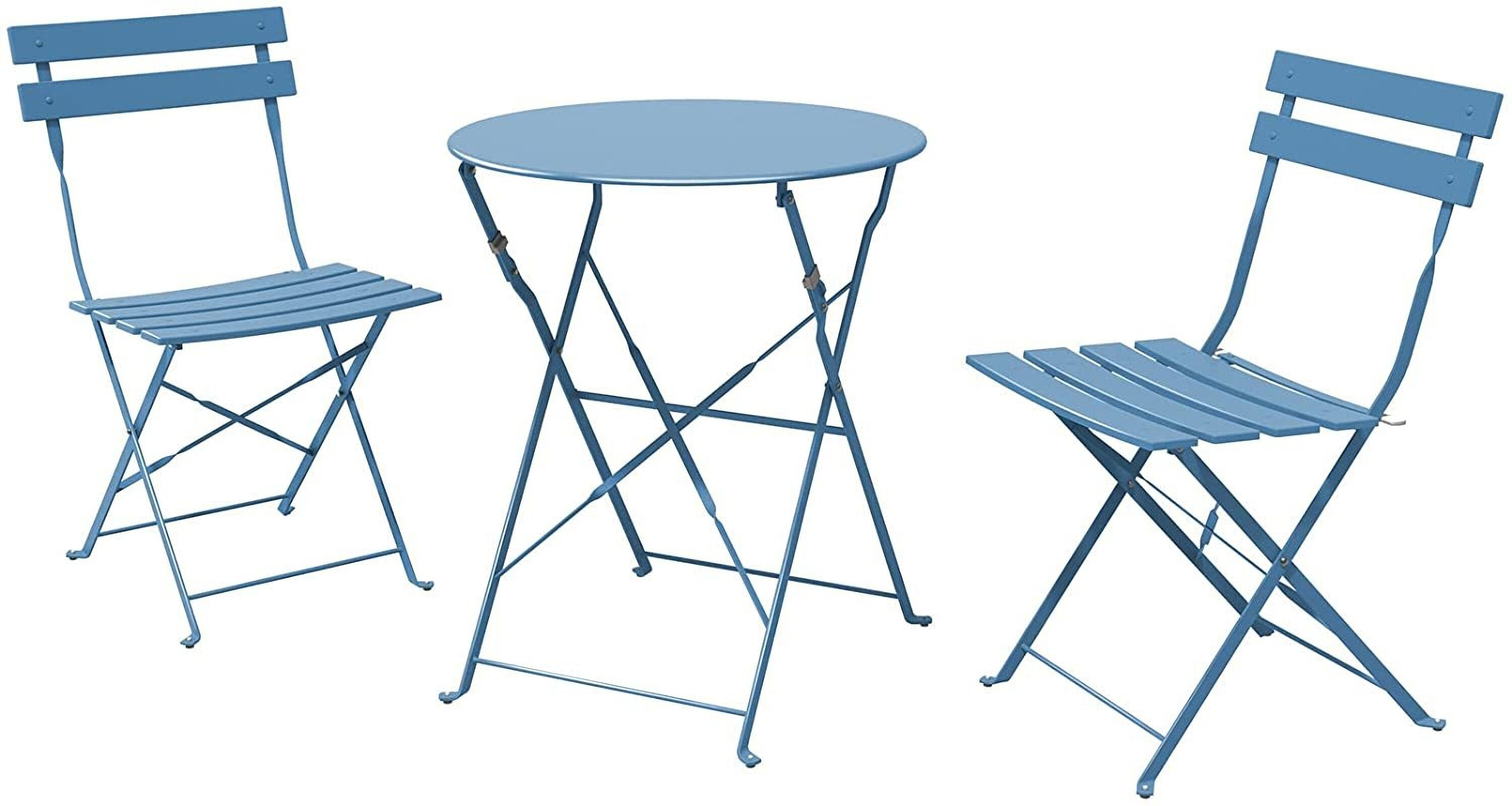 BANSA ROSE BLZY1701 3 -Piece Blue Patio Dining Set Aluminum Rectangle Table with 3 Stationary Chairs