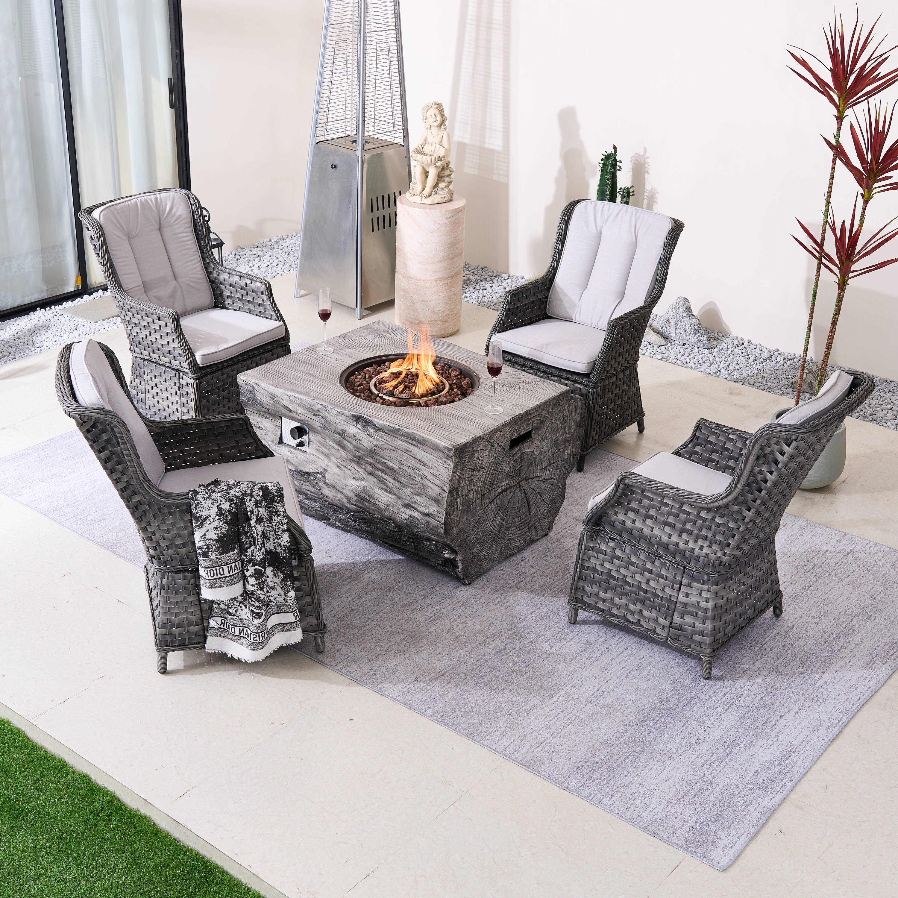 Direct Wicker 4 -Piece Wicker Patio Conversation Set with Gray Cushions ...