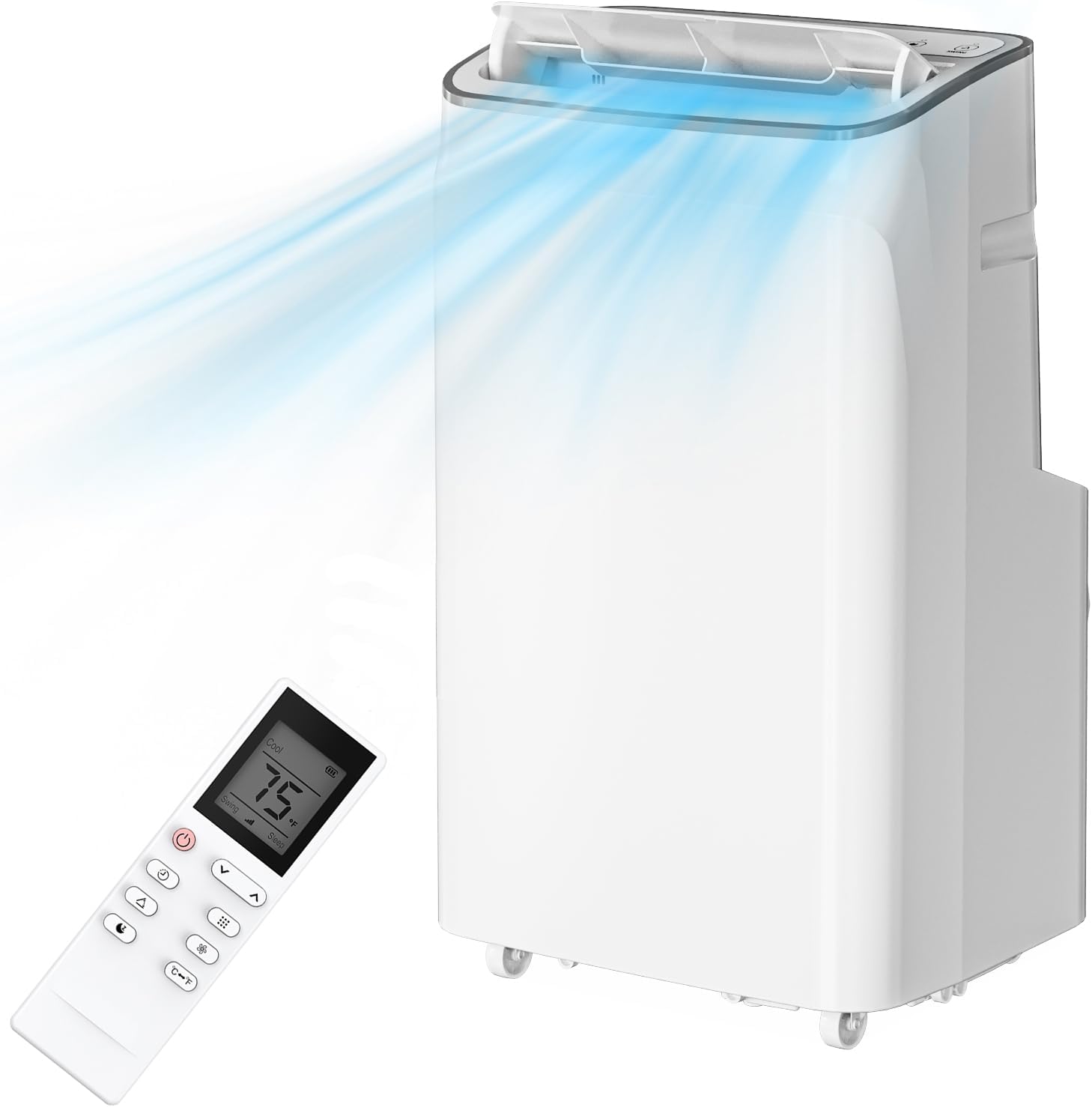 Qeetex ZYS-PHO-109IOPP3 14000 BTU 4-in-1 Portable Air Conditioner for Rooms Up to 750 Sq Ft Remote Control Sleep Mode Dehumidifier Fan LED Display 24H Timer Floor AC with Installation Kit for Bedroom Office
