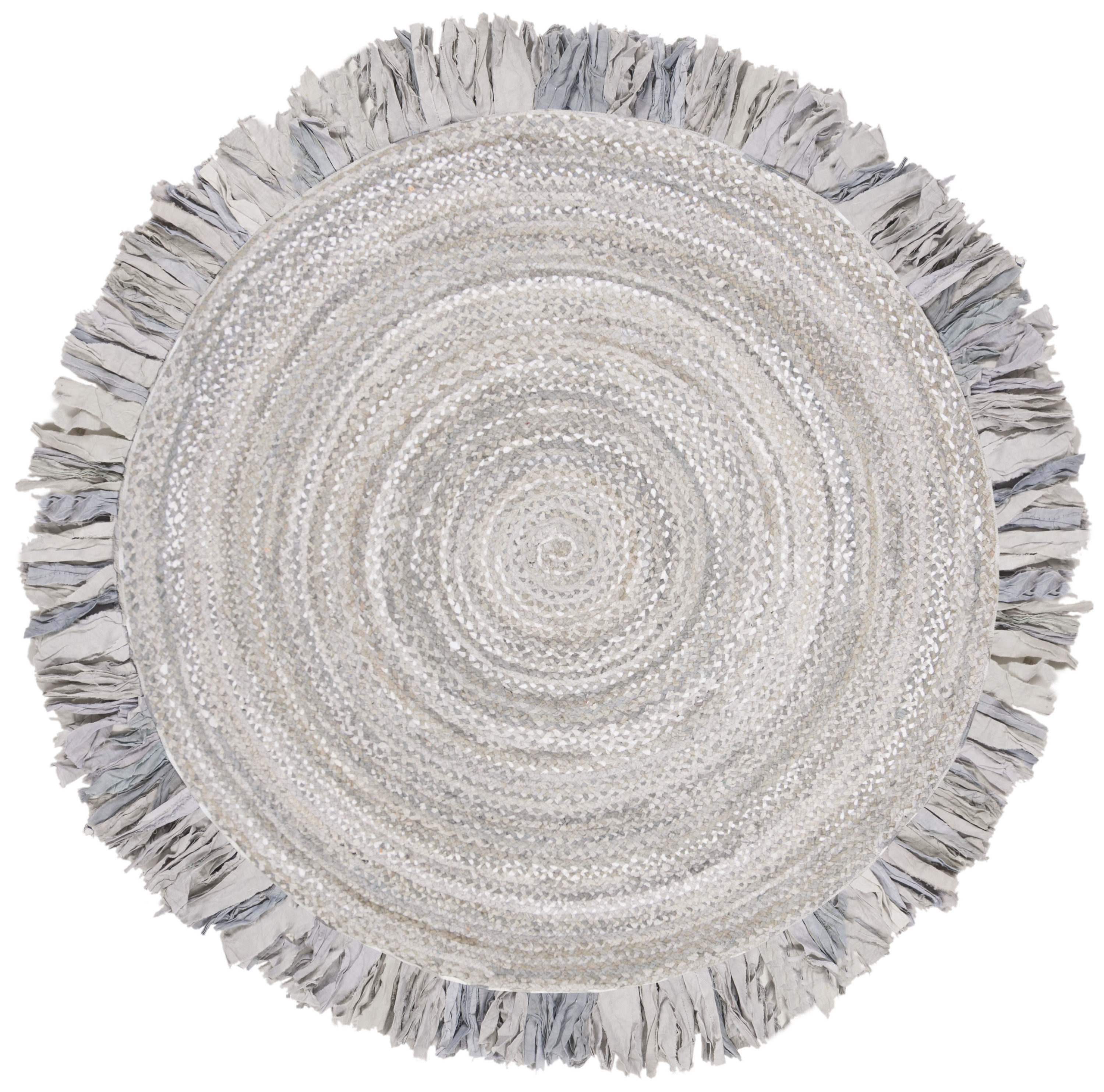 Safavieh BRD451F-6R Braided 6 x 6 (ft) Cotton Light Gray Round Indoor Abstract Coastal Area rug