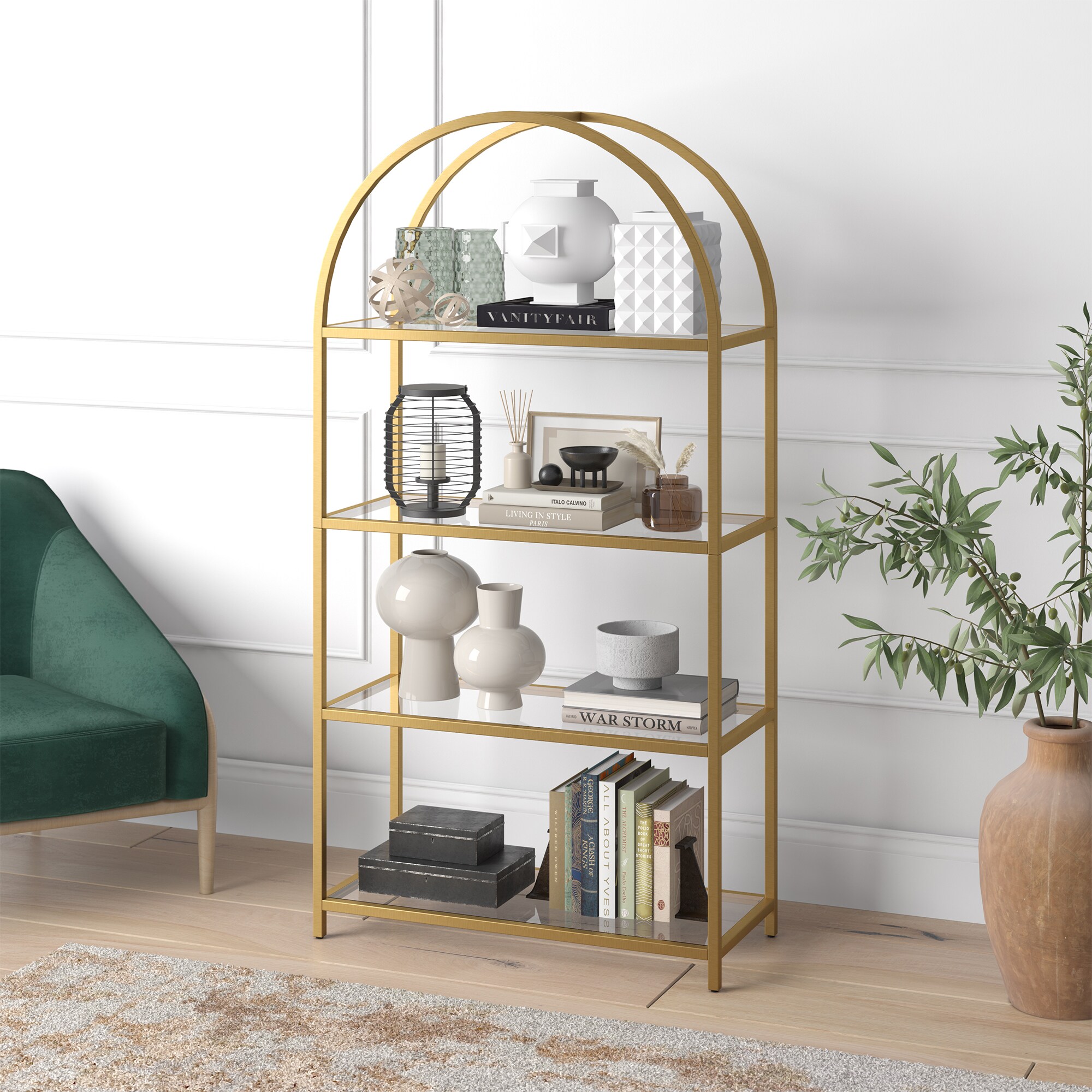 Garrett Brass and Glass 4-Tier Curved Étagère