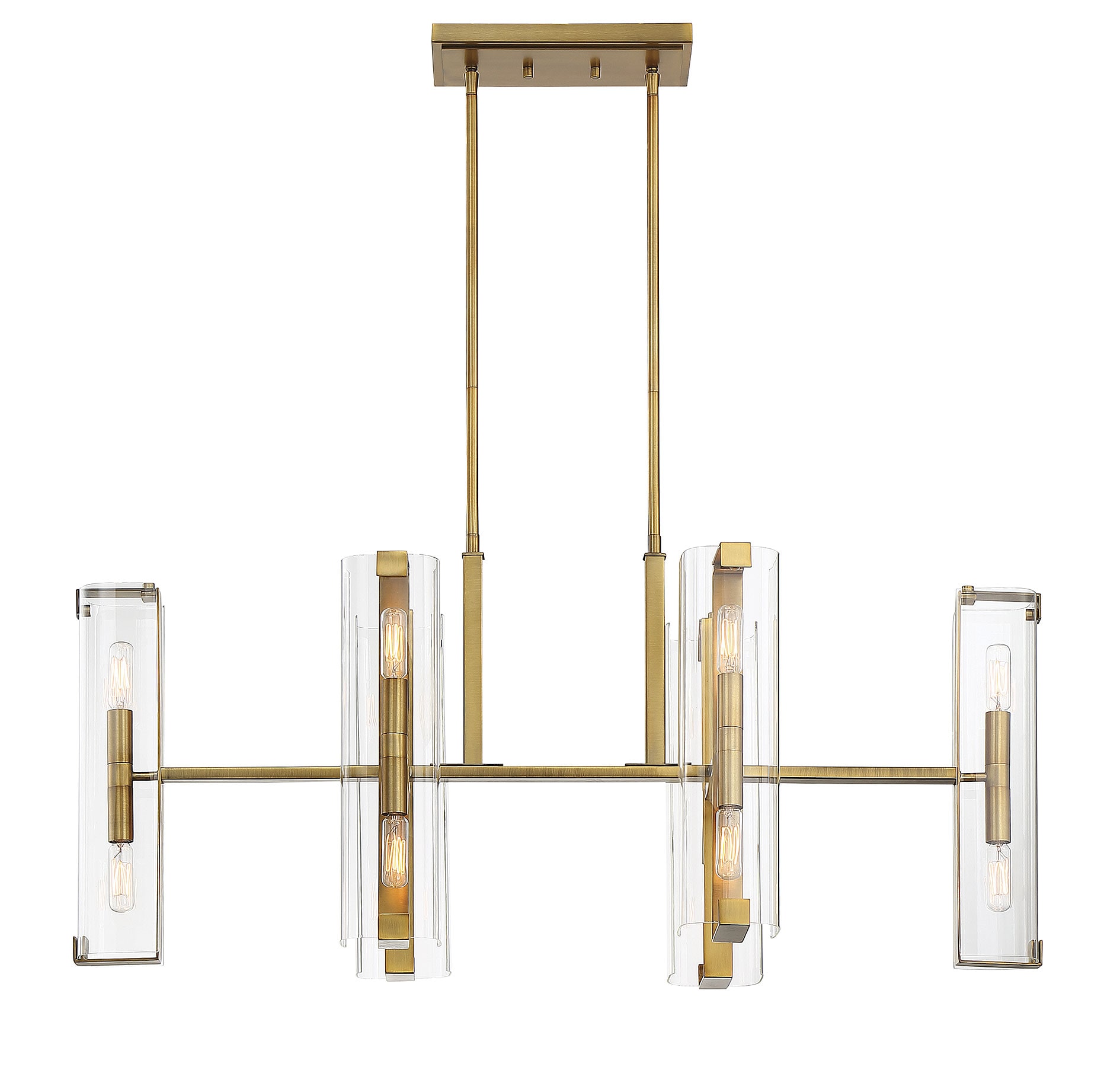 Warm Brass 12-Light Linear Chandelier with Clear Glass Shades