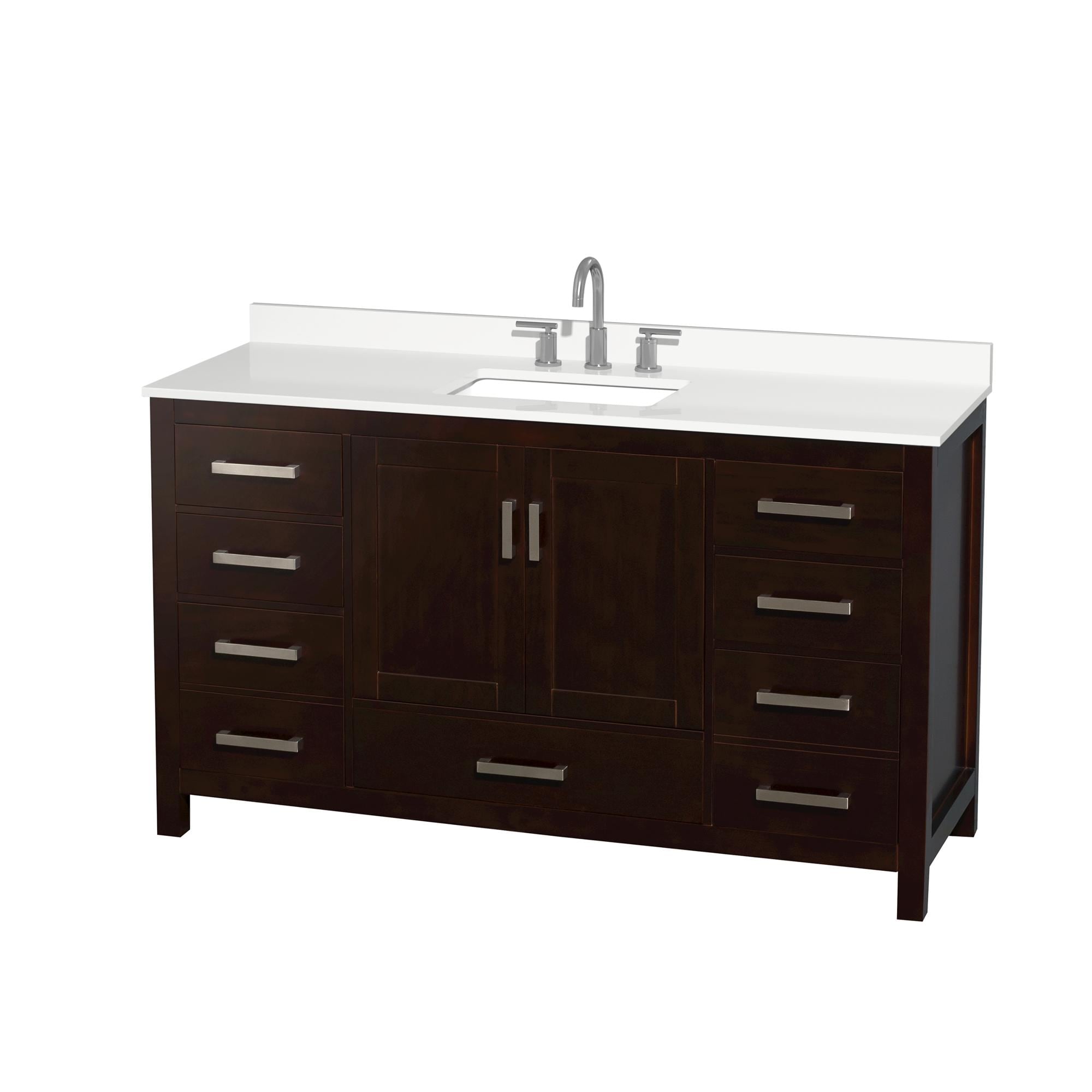 Wyndham Collection WCS141460SESWQUS3MXX Sheffield 60-in Espresso with Brushed Chrome Trim Undermount Single Sink Bathroom Vanity with White Quartz Quartz Top
