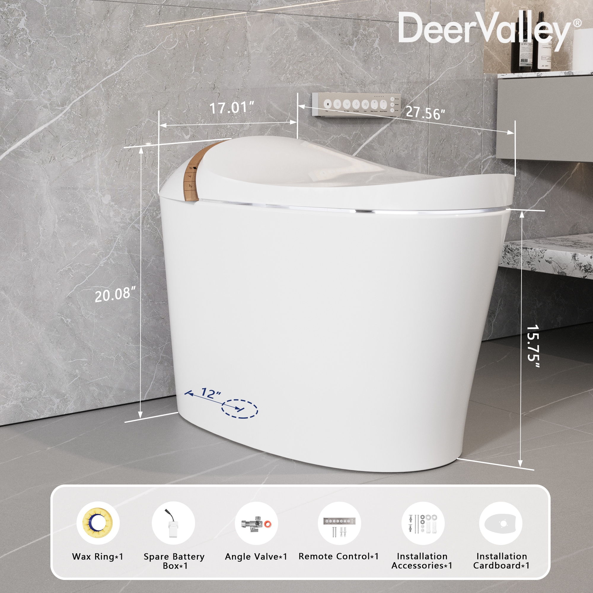White Elongated Free Standing High Efficiency Smart Toilet