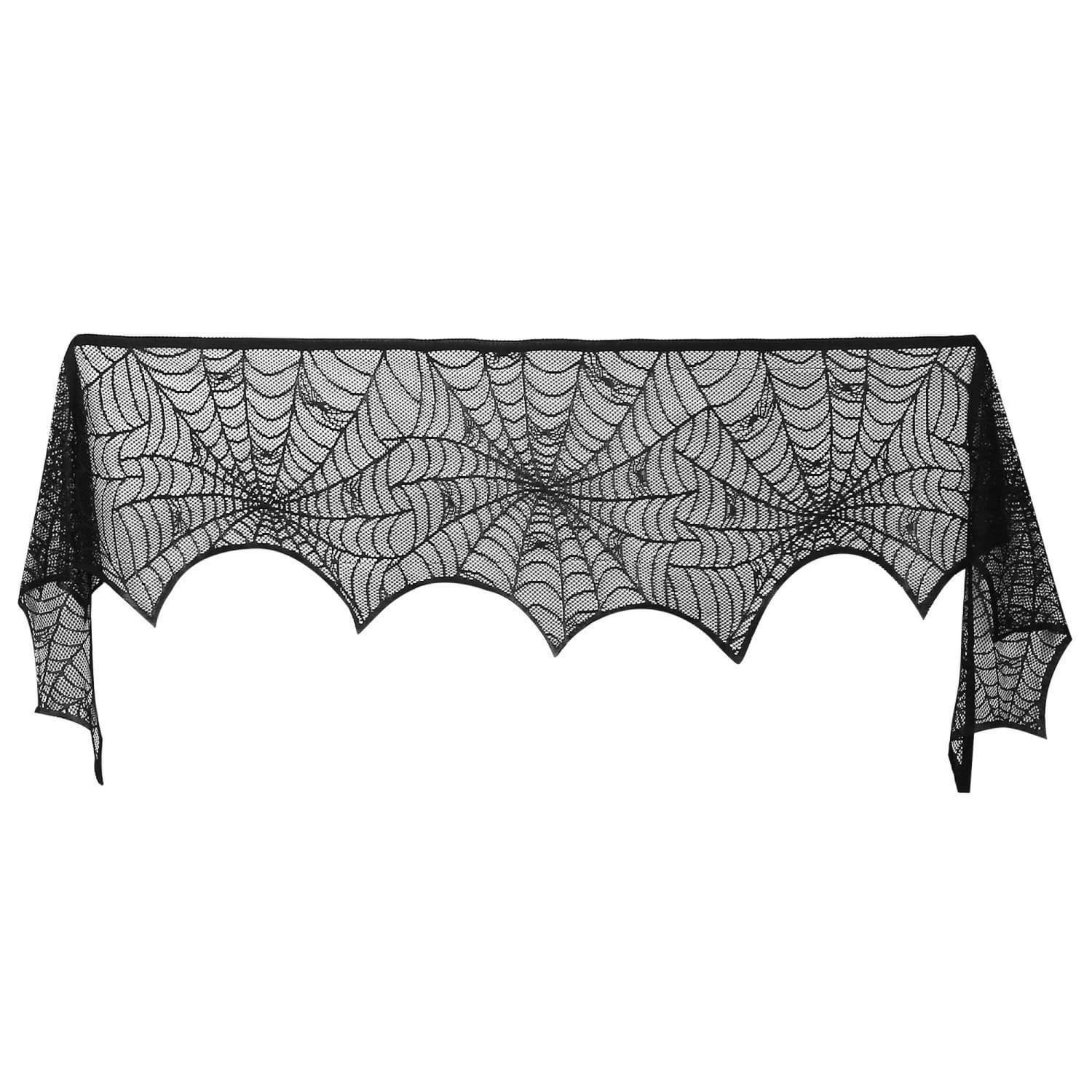 OGETFUUR 2-Pack Lace Mantle Scarf with Spider Web for Halloween Fireplace Decor