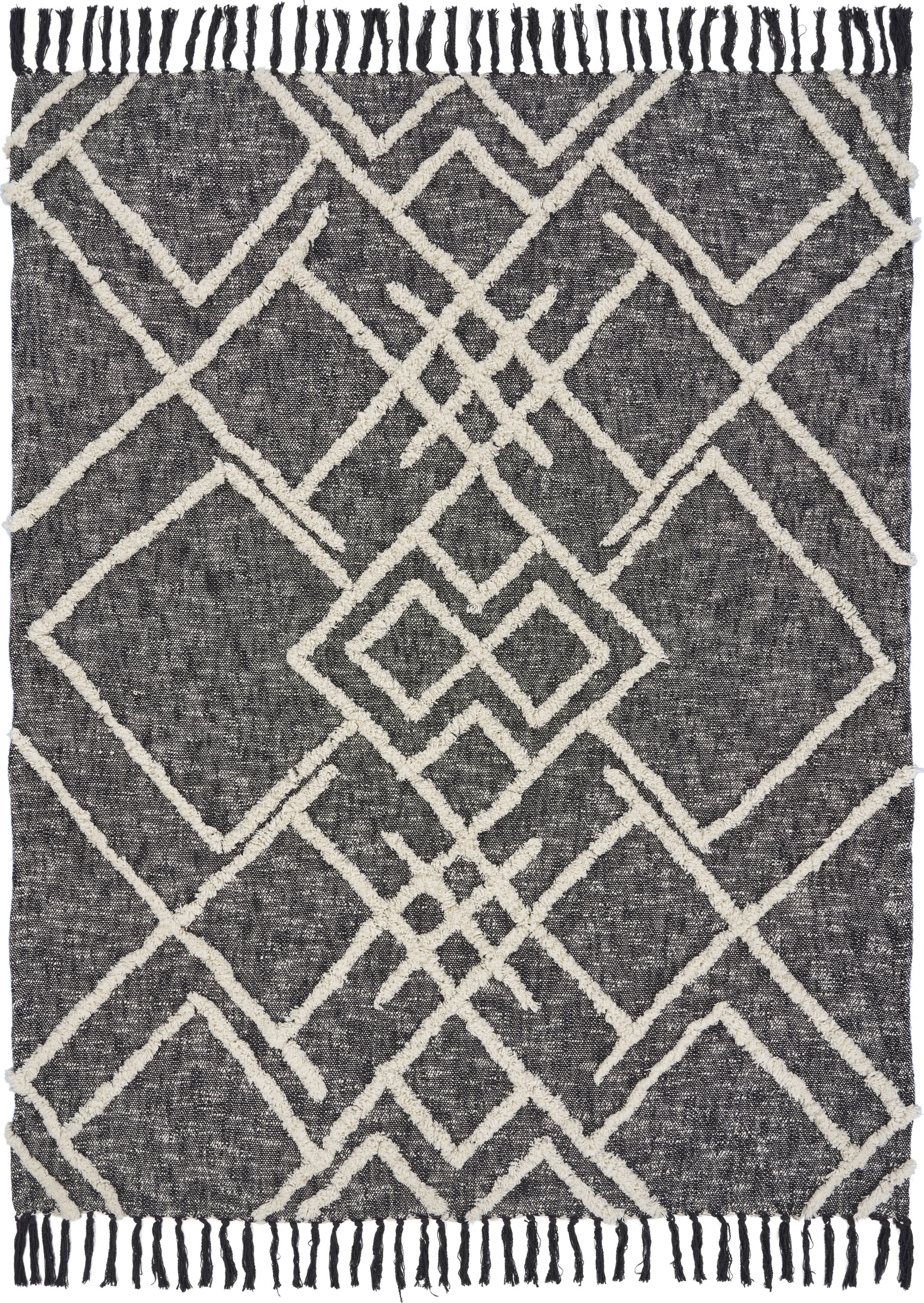 Handwoven Black and White Cotton Diamond Pattern Throw Blanket