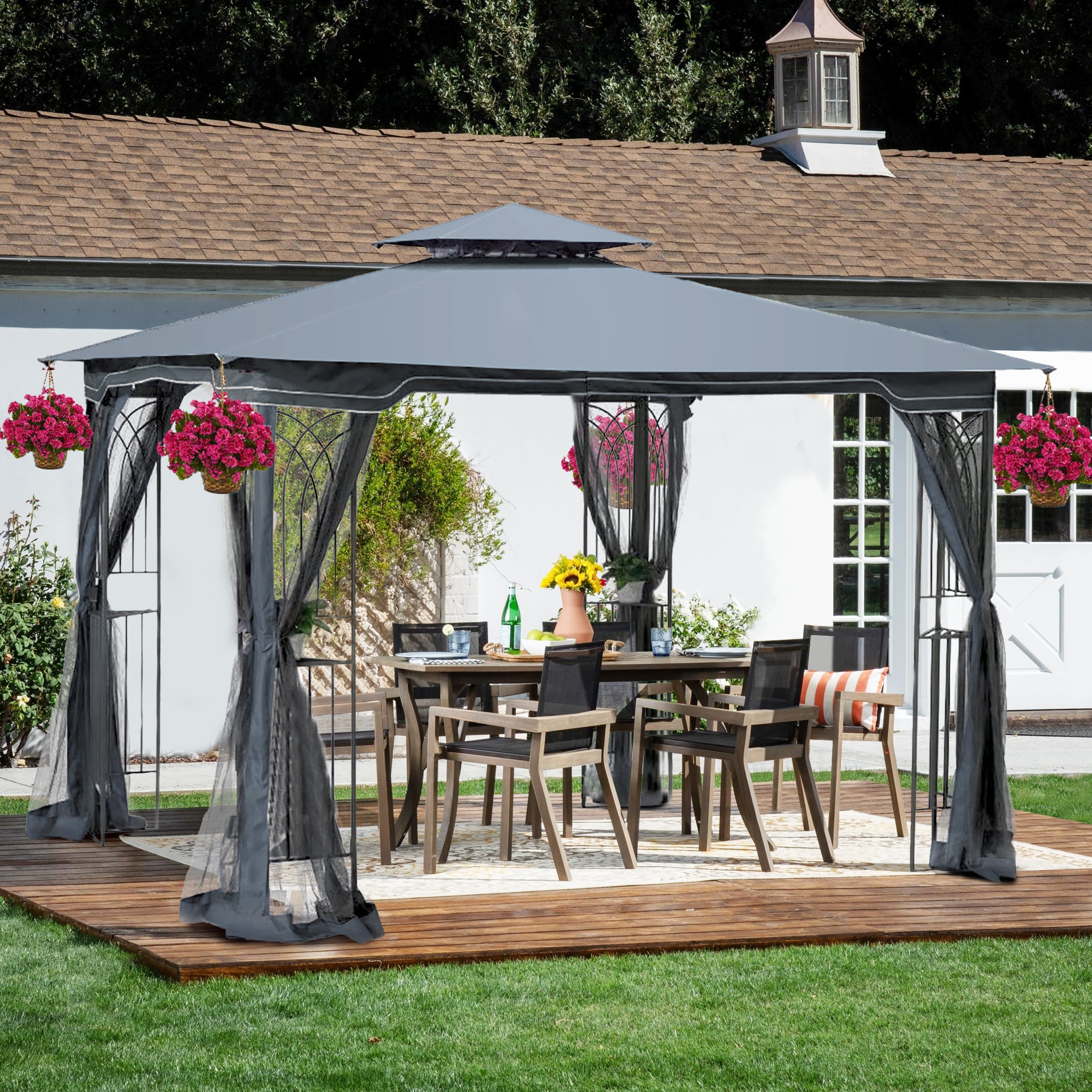 Damerin Z-GA08 9-ft x 9-ft Gray Gazebo with Soft Top Roof
