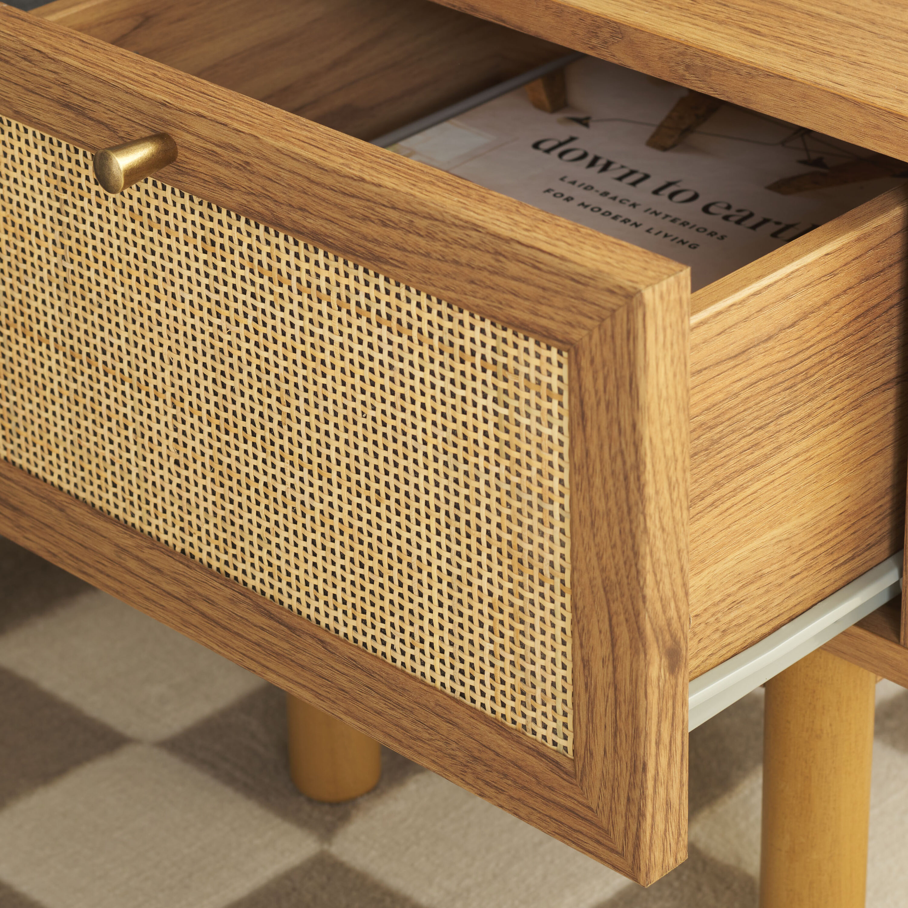 Aino Oak Natural 1-Drawer Nightstand with Rattan Mesh