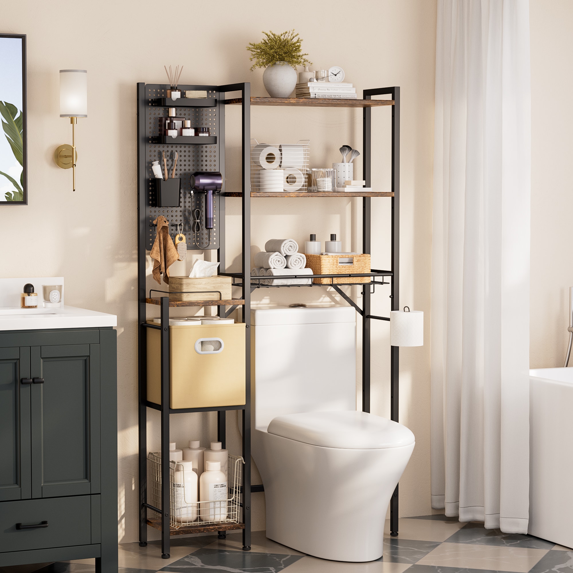 TETOTE Brown 3-Tier Over The Toilet Storage Freestanding Bathroom ...