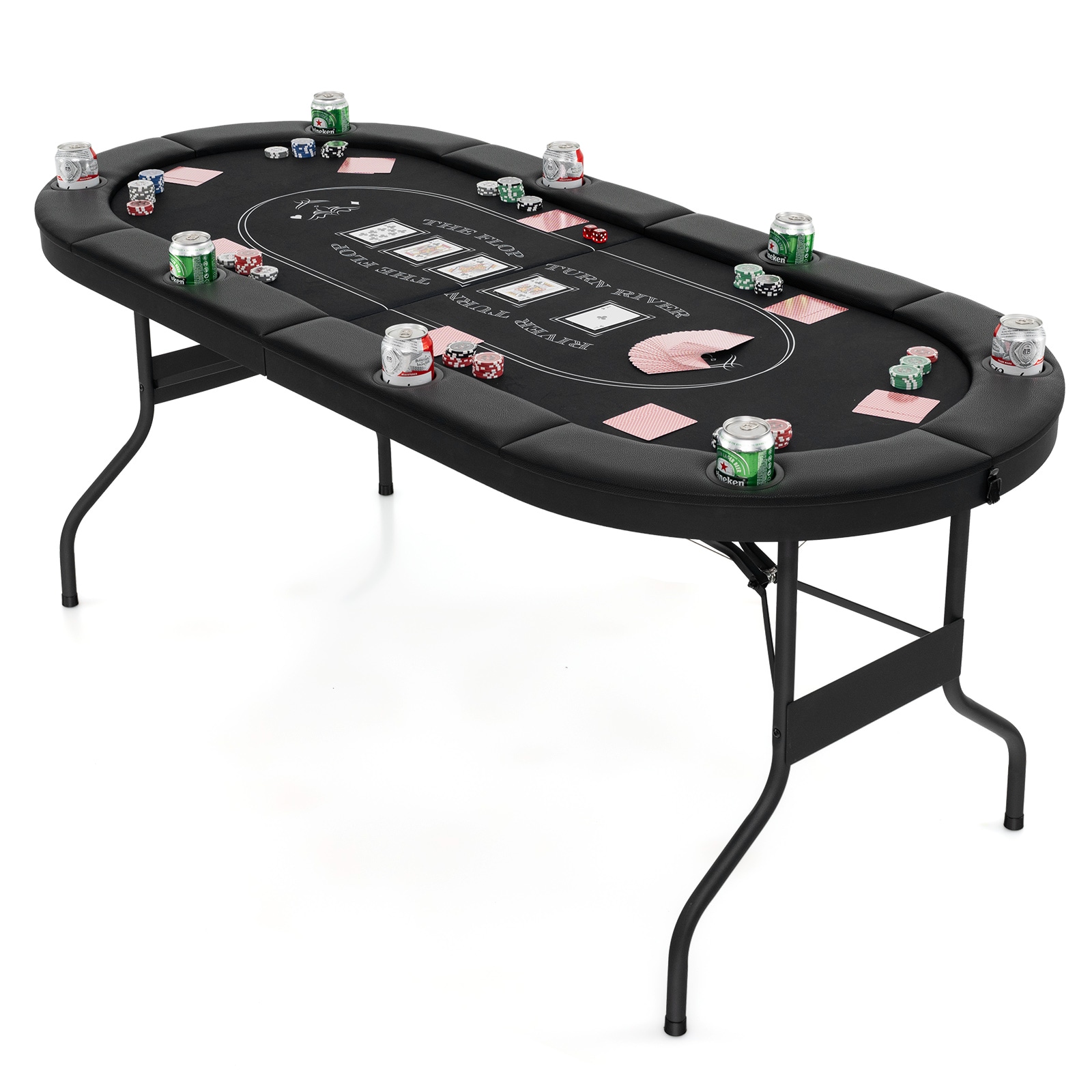 Slickblue Foldable Poker Table with Felt Surface and Padded Railings for Home Parties or Camping