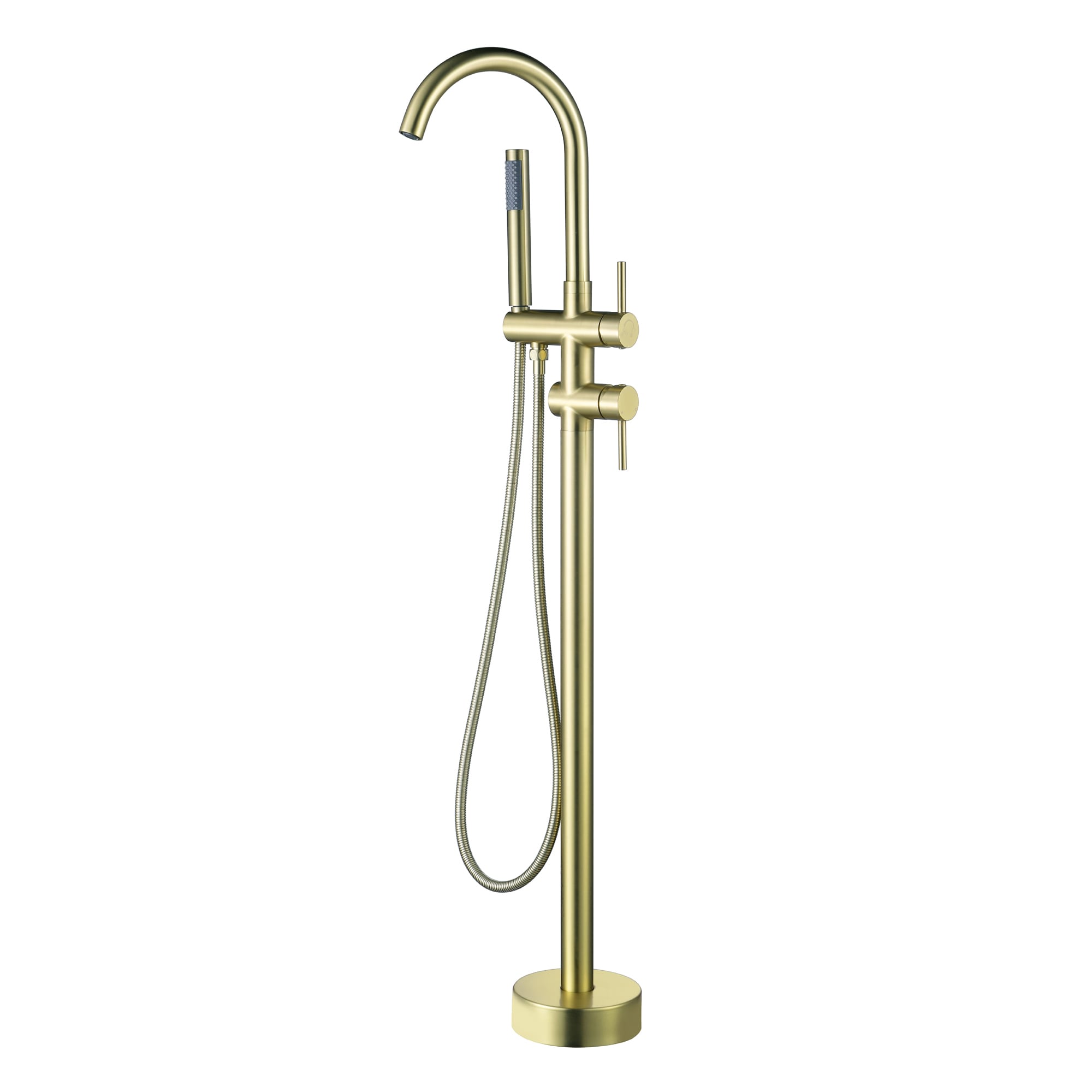 WELLFOR SPA-18006BG Brushed Gold 2-handle Freestanding Swivel Bathtub Faucet with Hand Shower ( Valve Included )