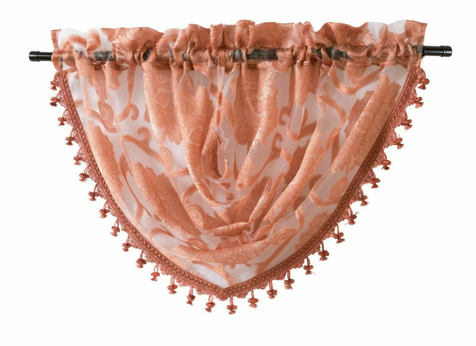 KATE AURORA Custom Scroll Sheer Voile Waterfall Window Curtain Valances 57 in W x 37 in L Pumpkin