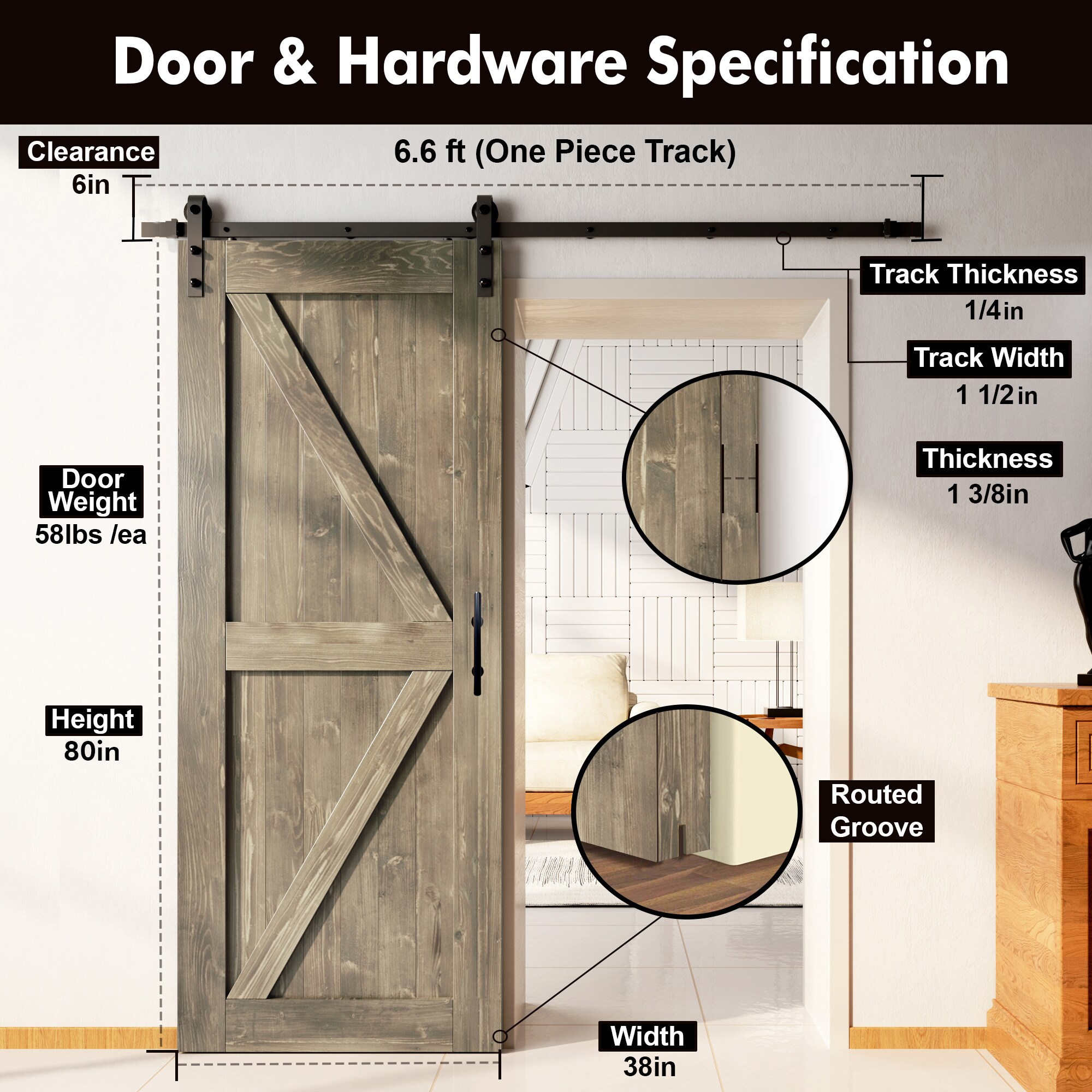 HOMACER YT1TGH079C-3880F-GR Barn-Doors - View #2