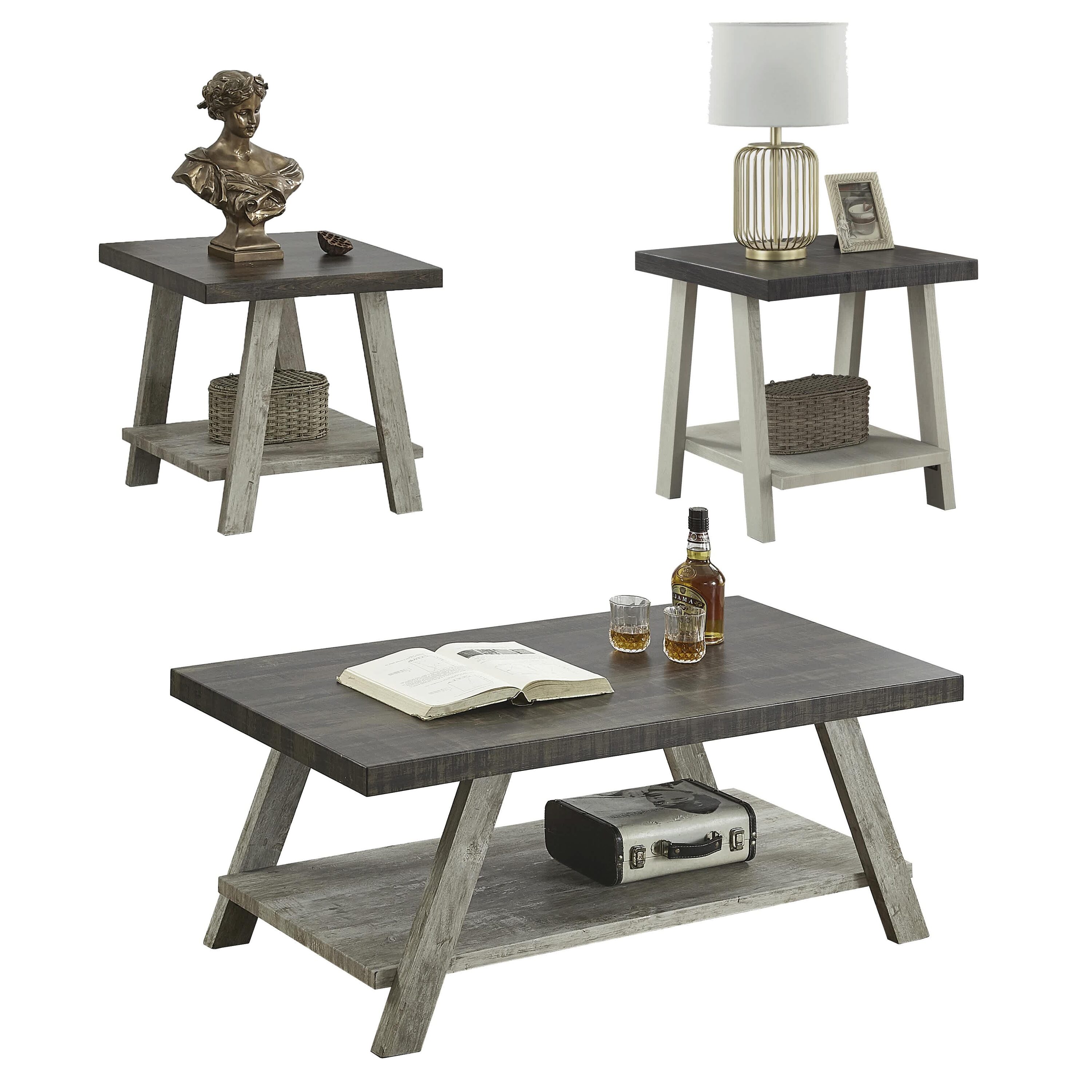 Vynxaria LEXY0495-DJJJ-BZ065 Series 3-Piece 48 in. Walnut and Gray Rectangular Wood Top End Table with Shelf Storage