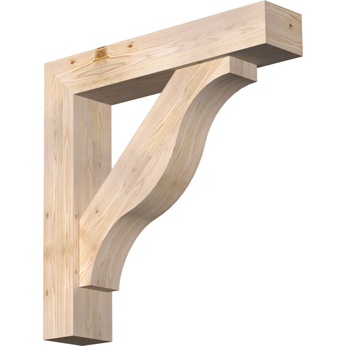 Ekena Millwork 1462599 Funston Block Smooth Bracket with Offset Brace Douglas Fir Wood Standard Bracket