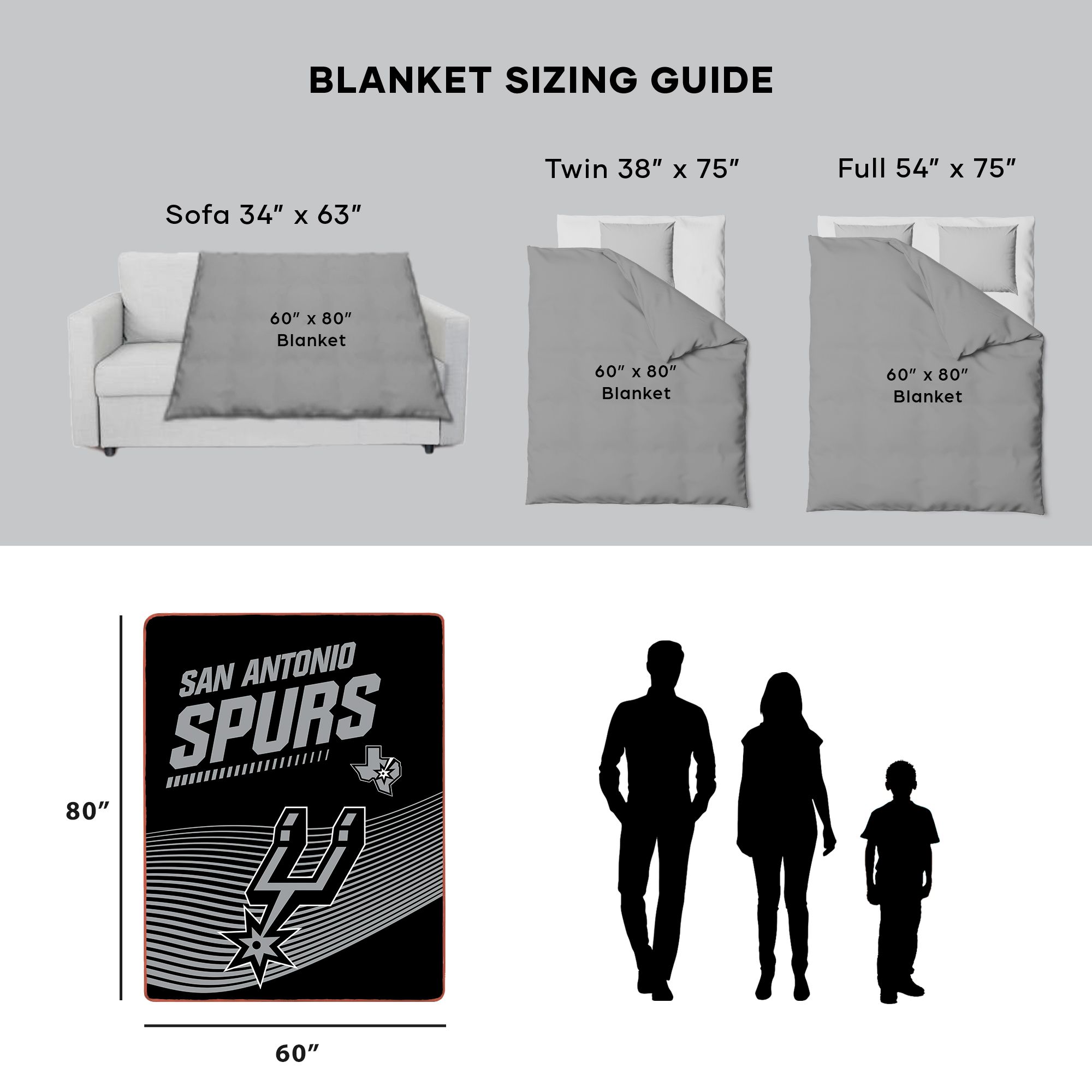 Sweet Home Collection LOW-NBA-80B-SPURS Blankets-And-Throws - View #2