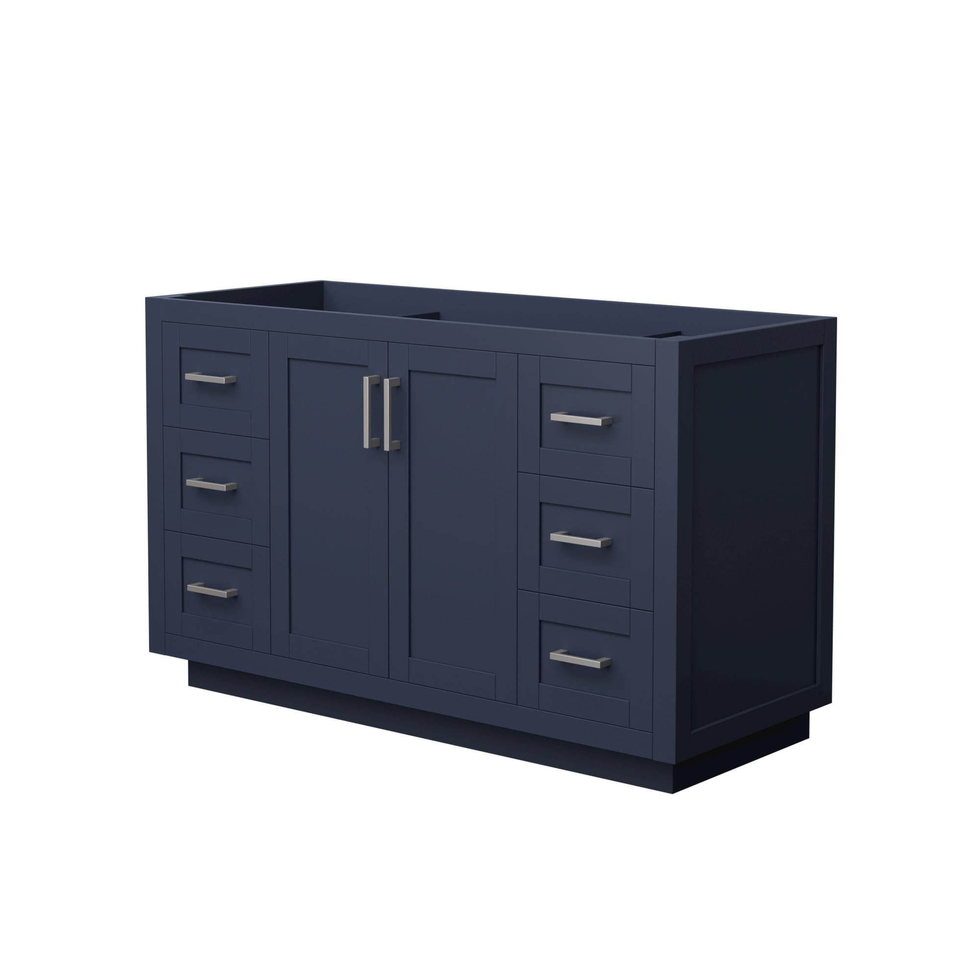 Wyndham Collection WCF292954SBNCXSXXMXX Miranda 54-in Dark Blue with Brushed Nickel Trim Bathroom Vanity Base Cabinet without Top