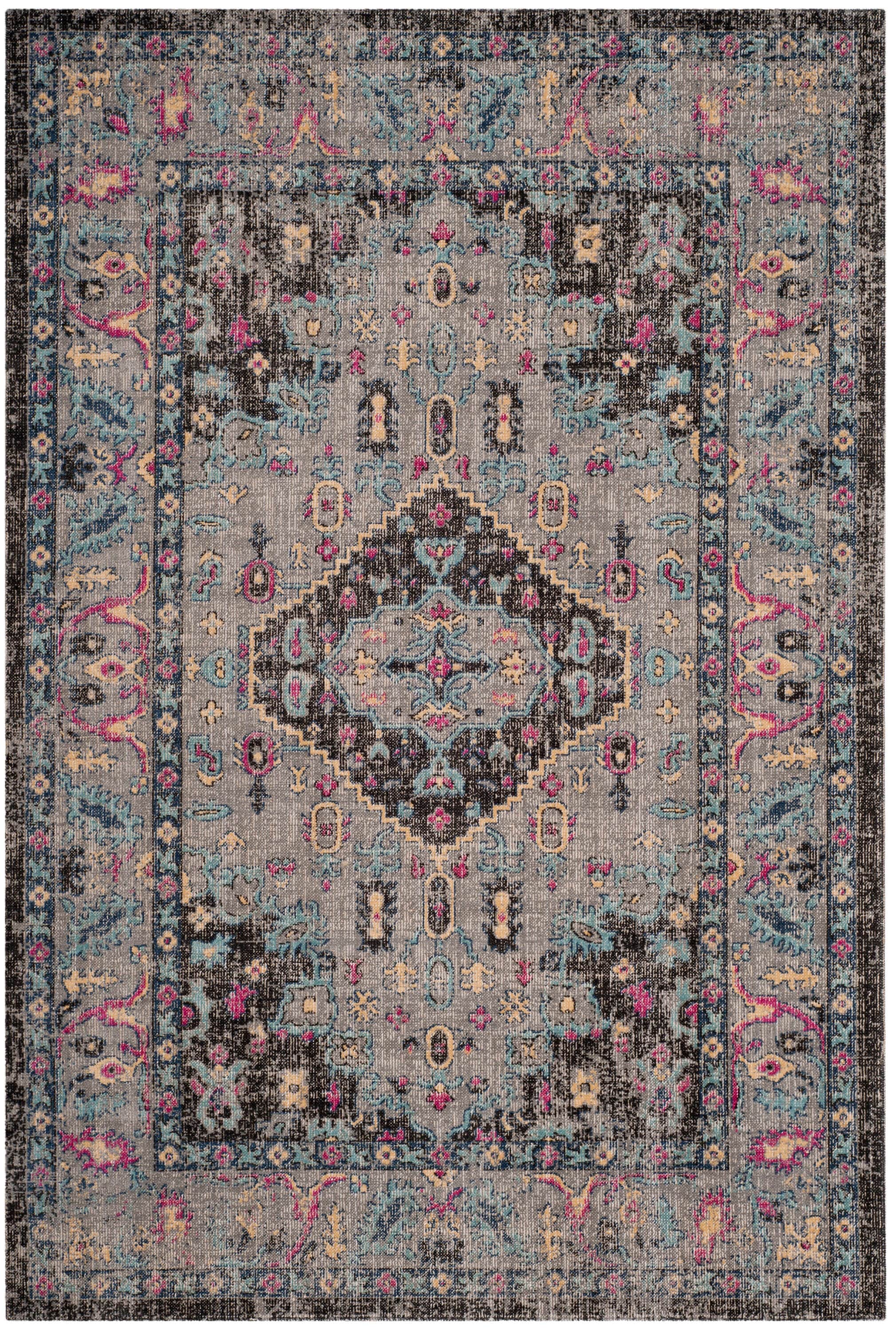 Blaze 5' x 7' Black and Light Grey Cotton Oriental Rug