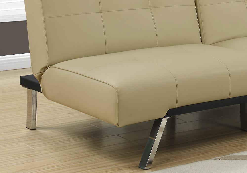 Monarch Specialties Taupe Contemporary/Modern Faux Leather Futon In The ...