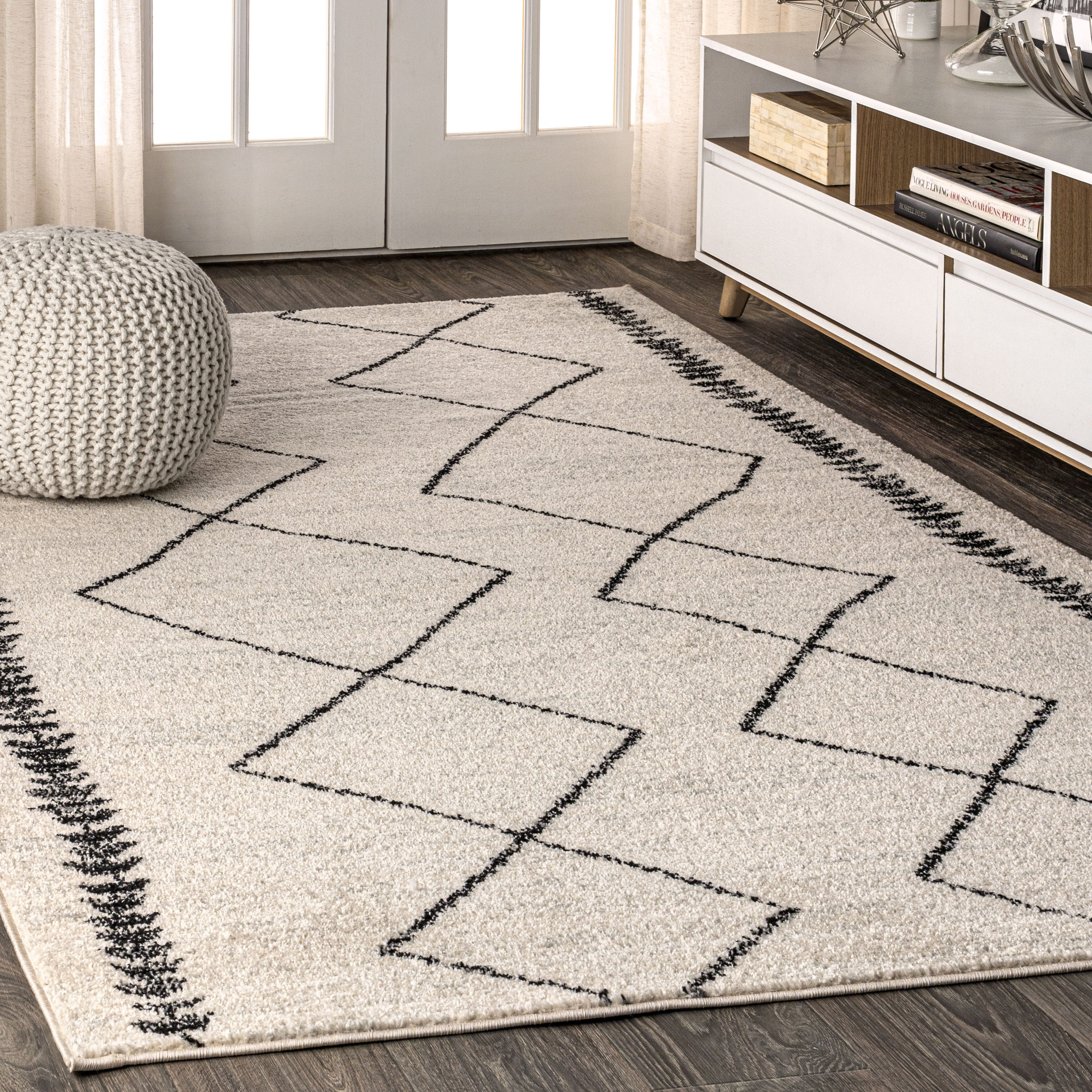 JONATHAN  Y MOH203A-4 Moroccan HYPE Zaina Beni Souk 4 x 6 (ft) Loomed Polypropylene Cream/Black Rectangular Indoor Trellis Bohemian/Eclectic Area rug