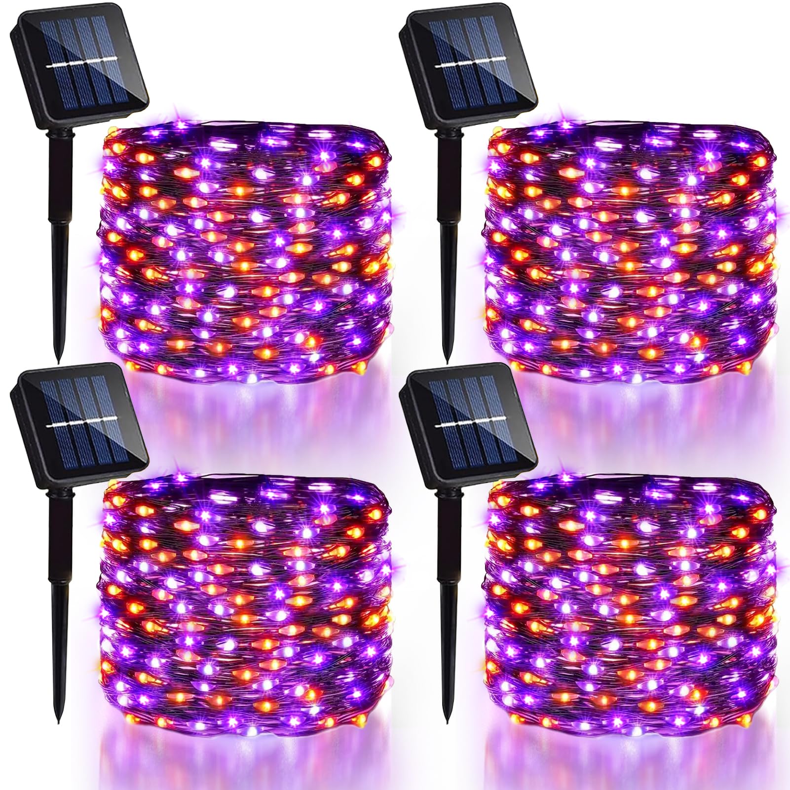 DYRCJ  4 Pack Halloween Solar Fairy Lights 131 feet 400 LEDs Outdoor Twinkle Lights with 8 Modes Waterproof Silver Wire String Lights for Garden