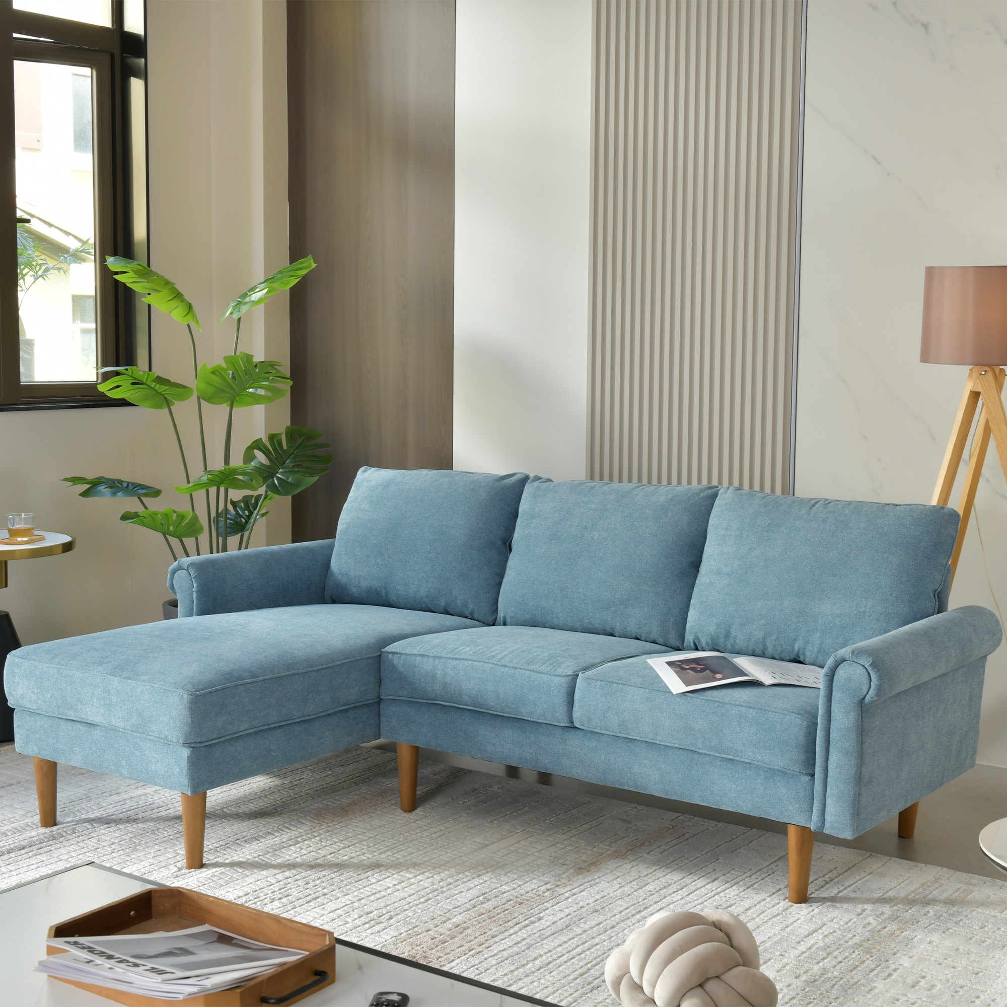 Ovios OTSGL400 81.5-Inches Modern Blue (Left chaise) 3 -seater Sectional