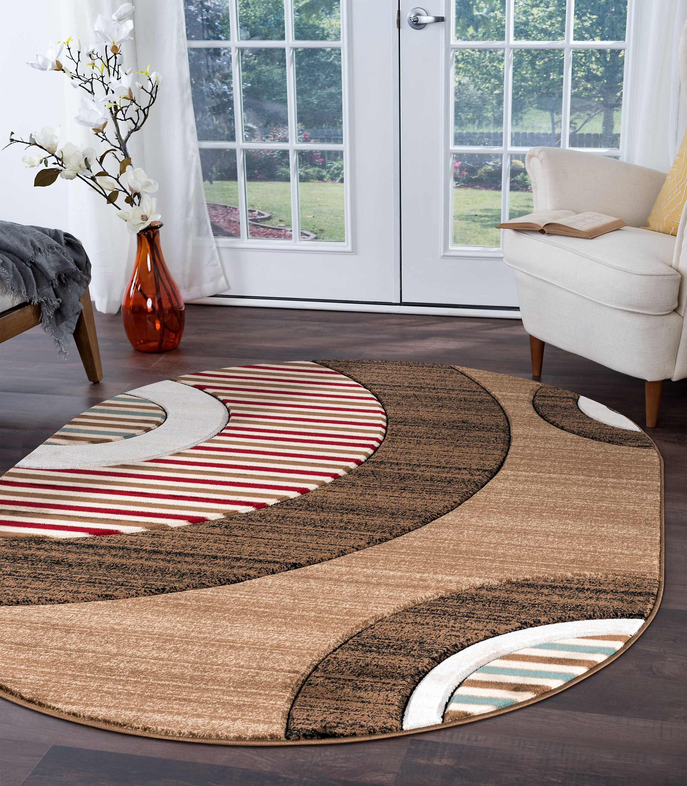 MDA Rugs GM4358OV Glamour 5 x 7 (ft) Polypropylene Brown/Burgundy Oval Indoor Geometric Area rug