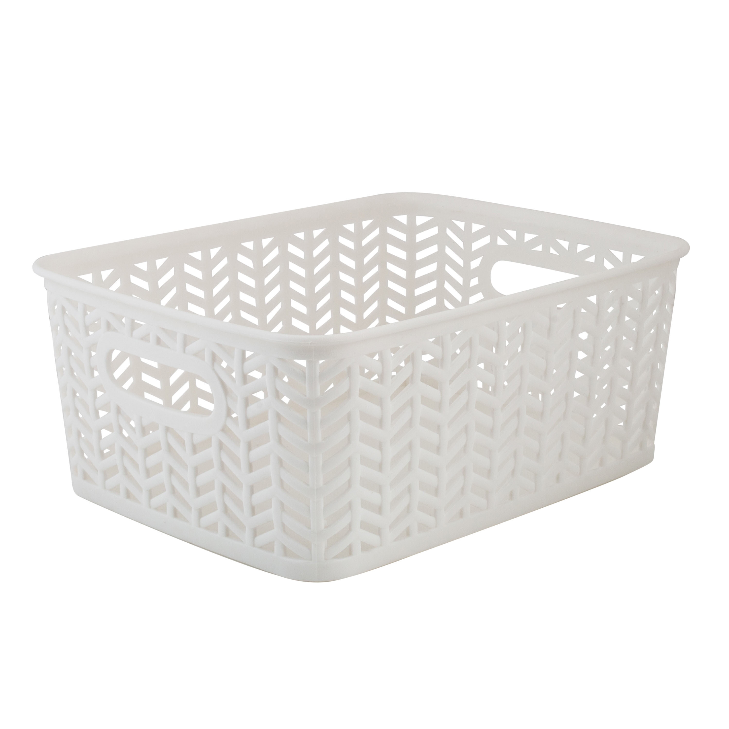 Simplify 4 Pack Slide 2 Stack It Small Plastic Storage Tote Baskets in  White 