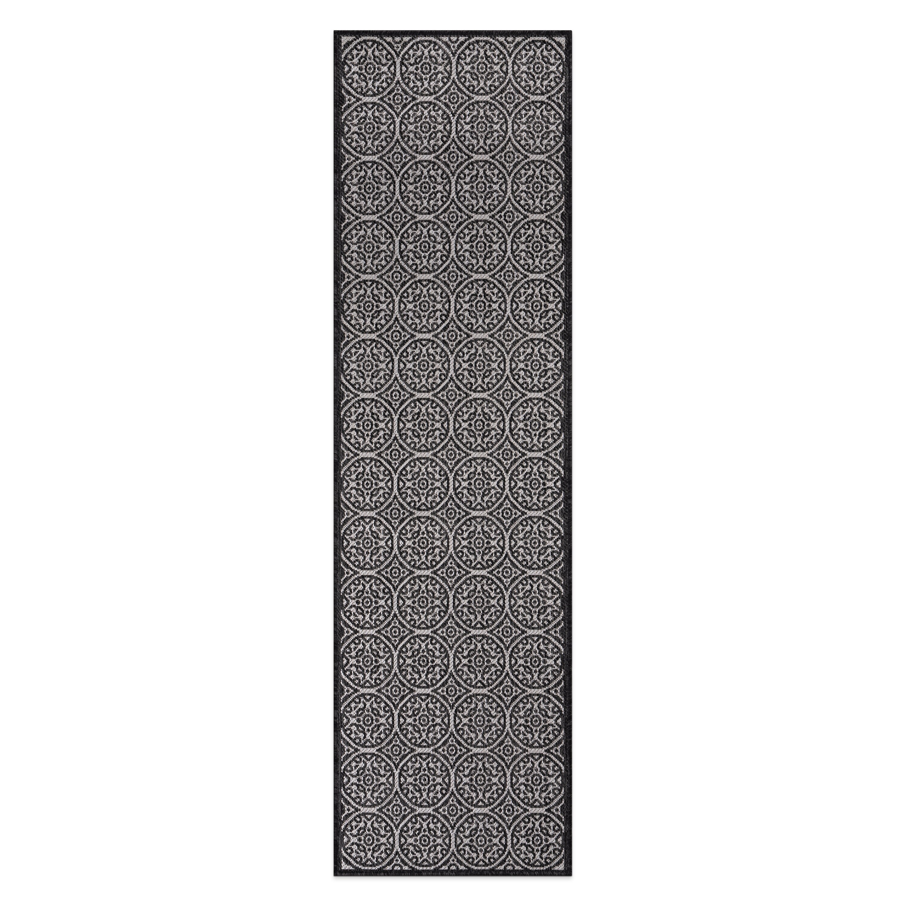 World Rug Gallery 121BLACK2X7 Summer 2 x 7 (ft) Loomed Polypropylene Black Rectangular Indoor/Outdoor Floral/Botanical Mid-Century Modern Area rug