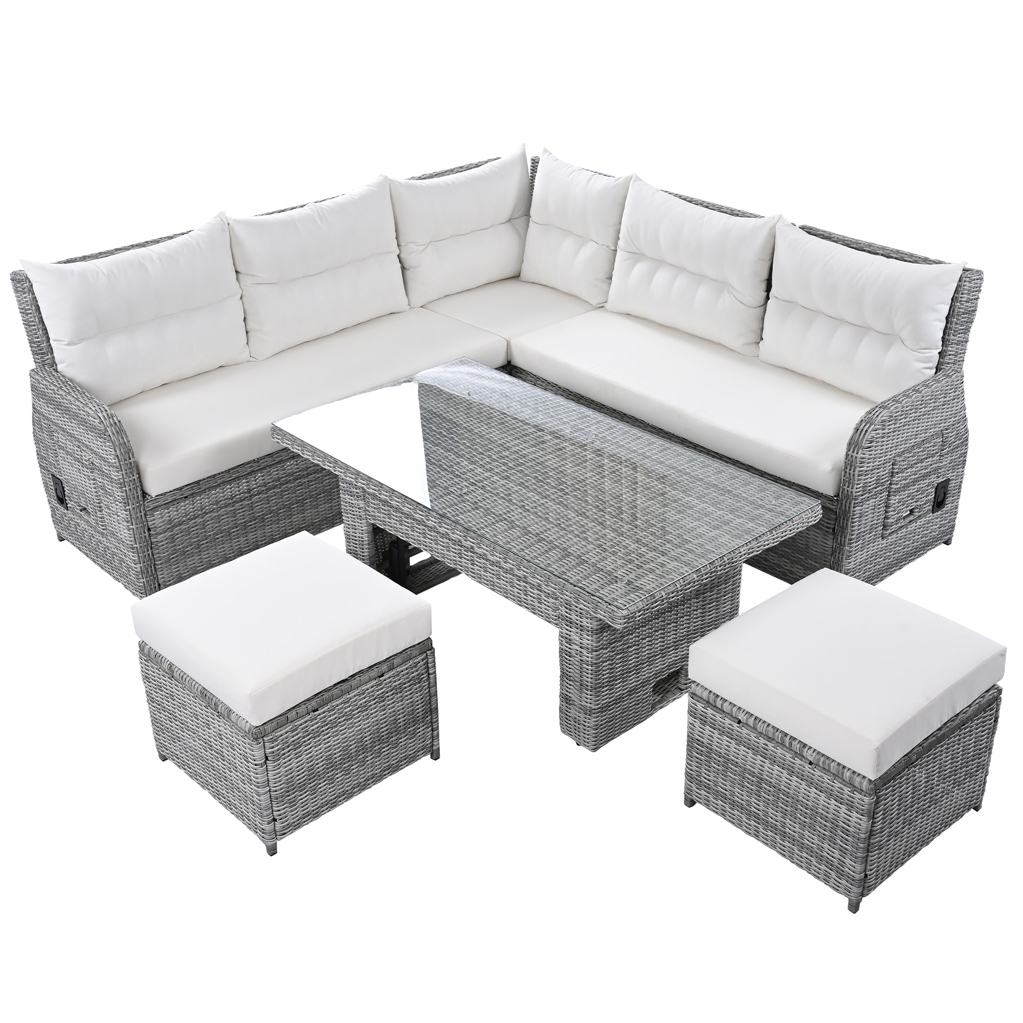 Maocao Hoom SH00120A 4 -Piece Rattan Patio Sofa Conversation Set with Beige Cushions