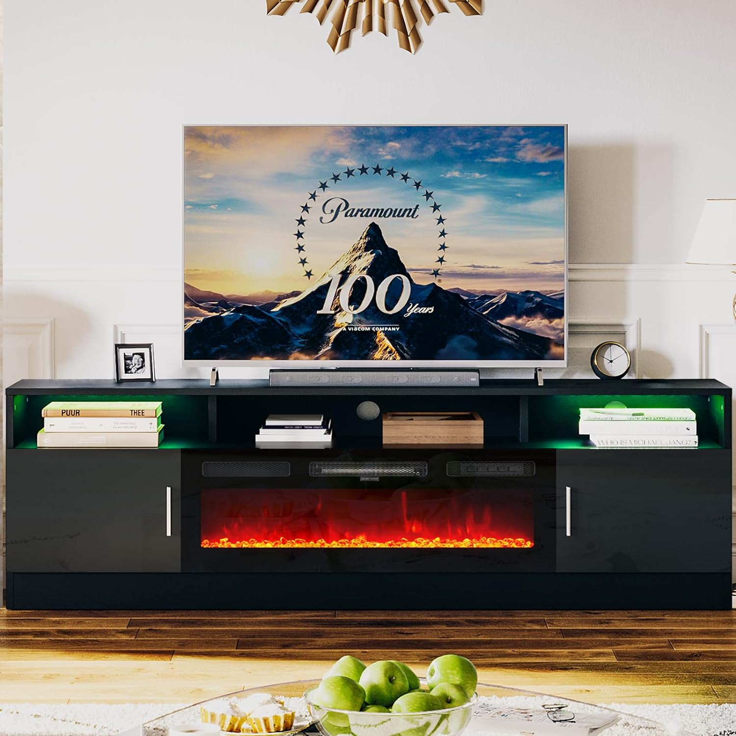 AOXUN 70-in W Black TV Stand with LED Electric Fireplace H21025BR-15+H20024 Sansujyuku sansujyuku.com