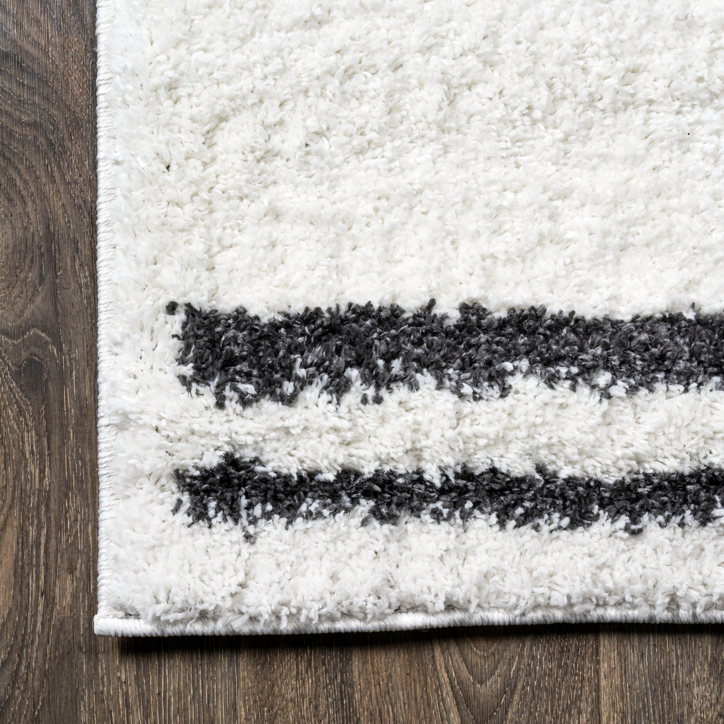 Ivory and Gray Striped Shag Area Rug 3 x 5