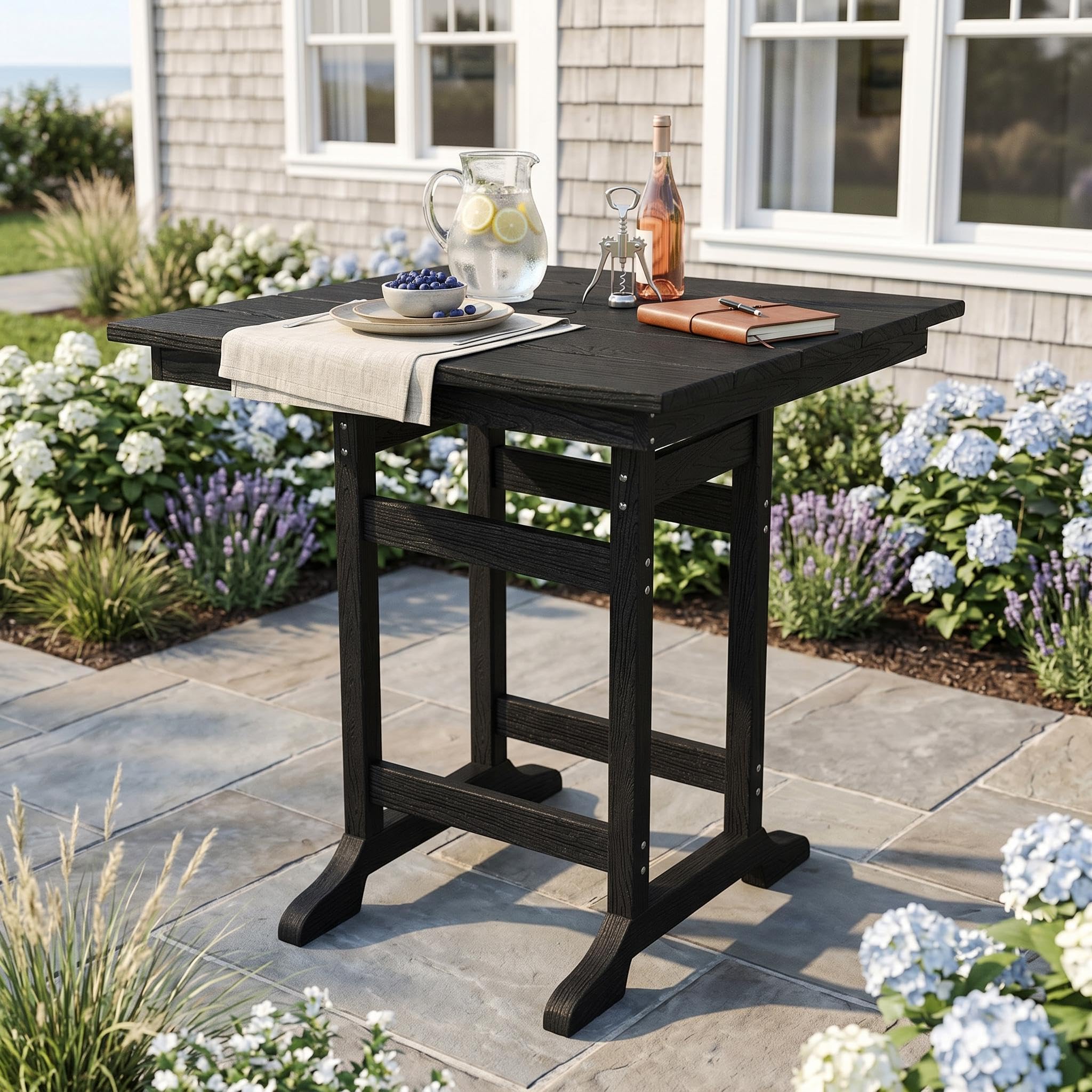 IdealHouse - Outdoor Counter Height Bar Dining Table HDPE Wood Grain Tall Bar Table 39.6 inch Hig...