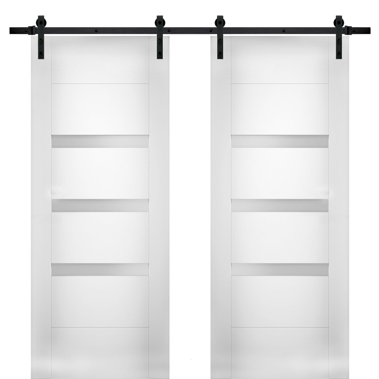 SARTODOORS SETE6900DB-WS-7284 36-in x 84-in White Mirrored glass Wood Solid core Double Barn Door (Hardware Included)