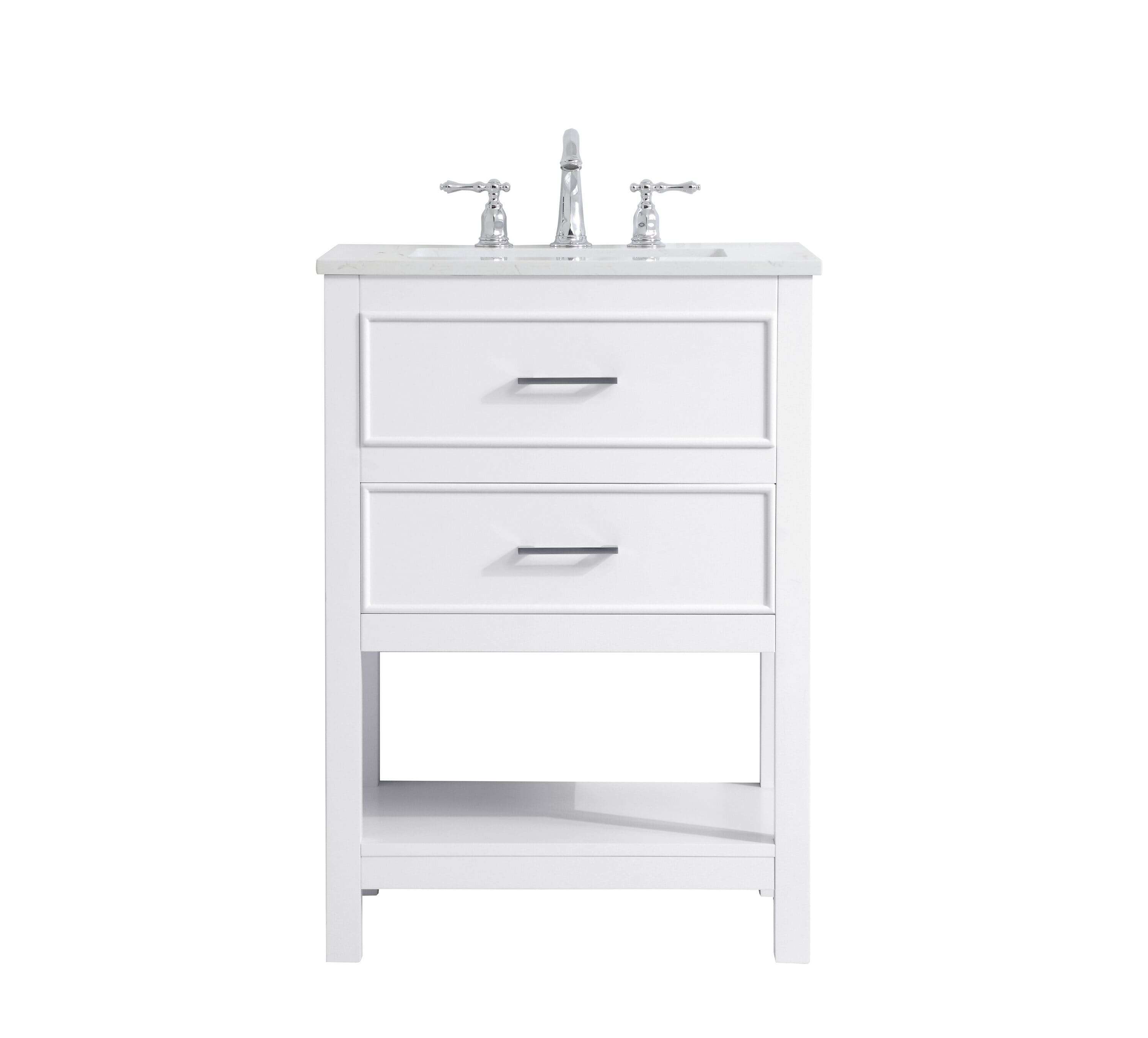 Sinclaire 24" White Quartz Top Traditional Bathroom Vanity