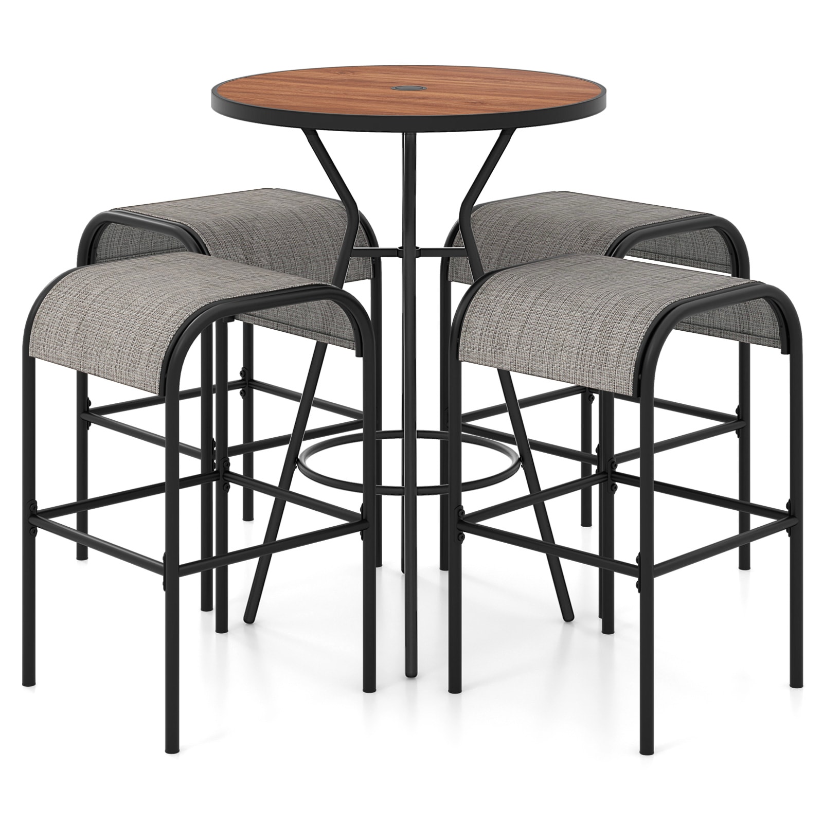 YERIVA 5 -Piece Black Bar Height Patio Dining Set Round Table with 4 ...